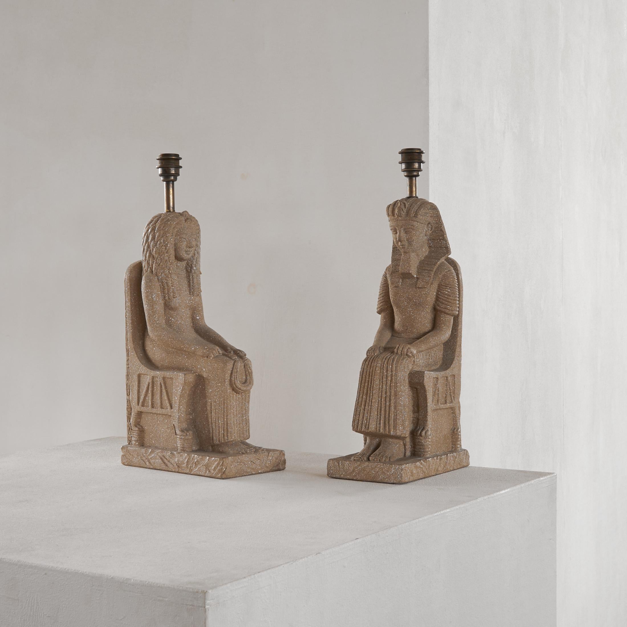 Zaccagnini Florence Pair of Monumental Pharaoh Ceramic Table Lamps Italy 1970s For Sale 4