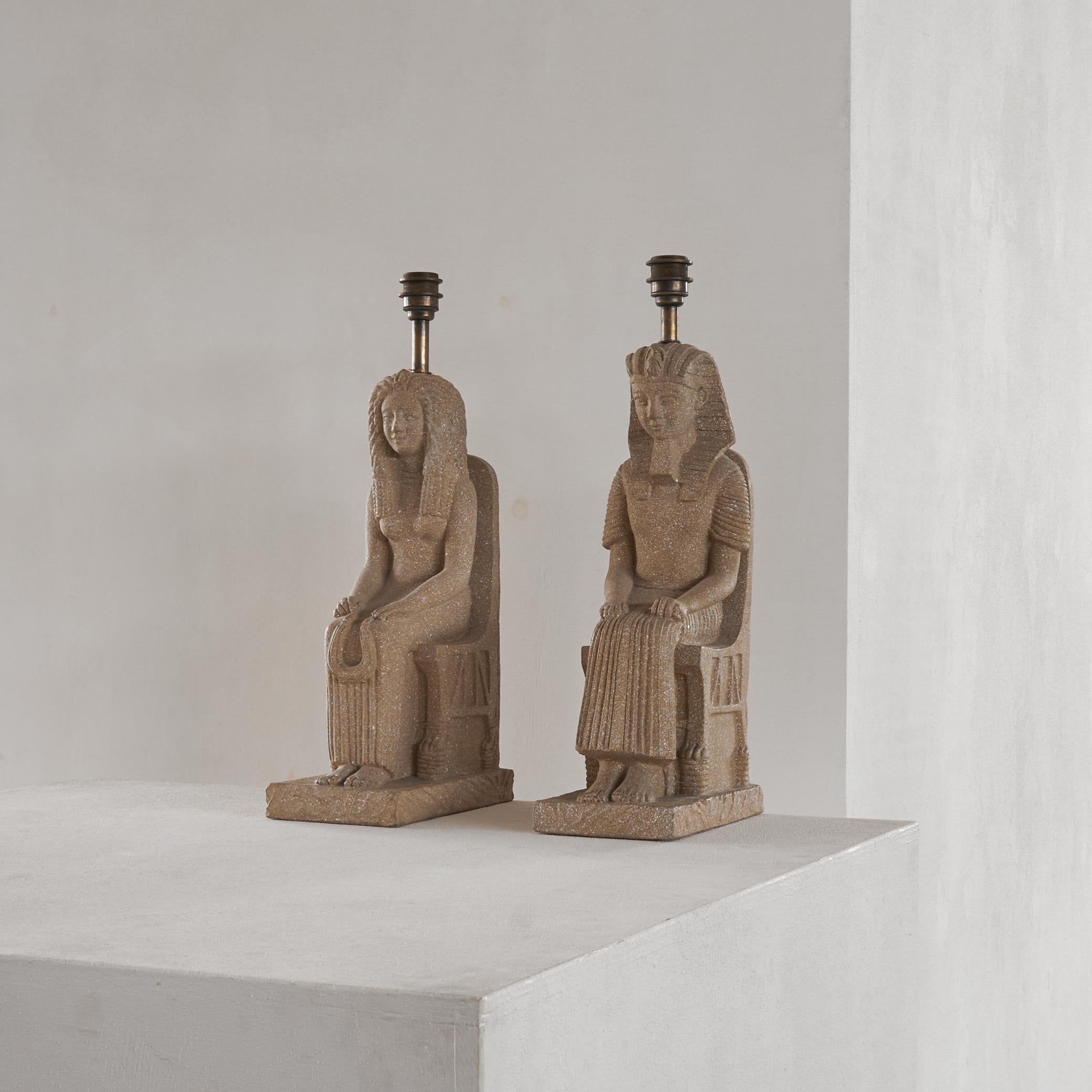 Zaccagnini Florence Pair of Monumental Pharaoh Ceramic Table Lamps Italy 1970s For Sale 5