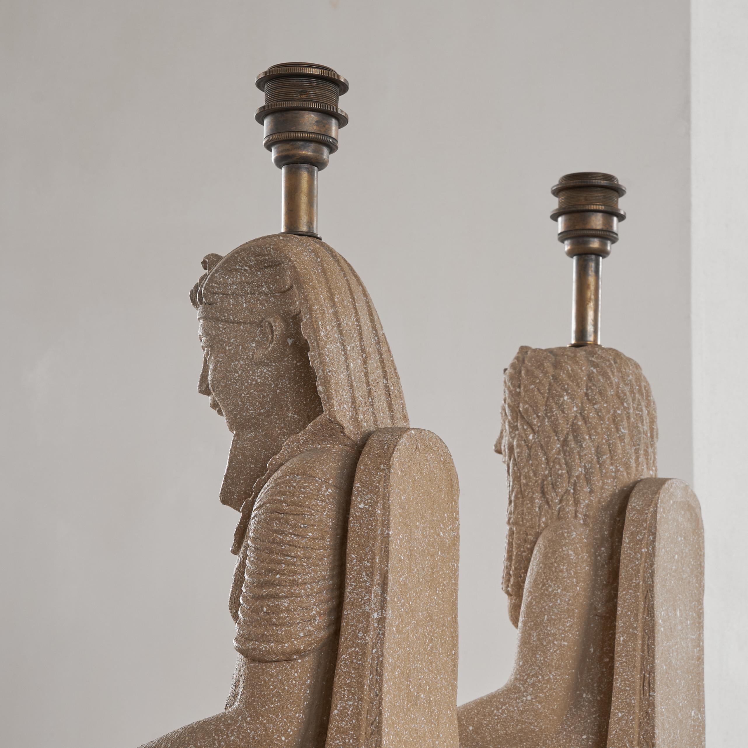 Zaccagnini Florence Pair of Monumental Pharaoh Ceramic Table Lamps Italy 1970s For Sale 6