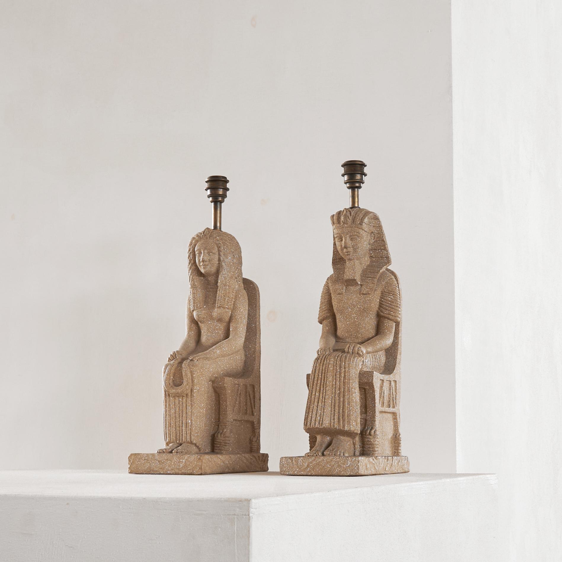 Zaccagnini Pair of Monumental Pharaoh Ceramic Table Lamps, Florence, Italy, 1970s.

This is a wonderful and large pair of ceramic Pharaoh table lamps by the famous Zaccagnini family business from Florence, Italy. Monumental in size and appearance,