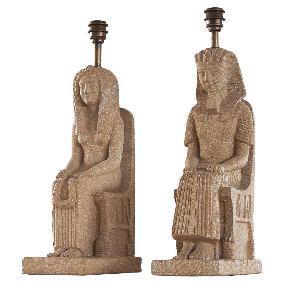 Zaccagnini Florence Pair of Monumental Pharaoh Ceramic Table Lamps Italy 1970s For Sale