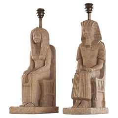 Zaccagnini Florence Pair of Monumental Pharaoh Ceramic Table Lamps Italy 1970s