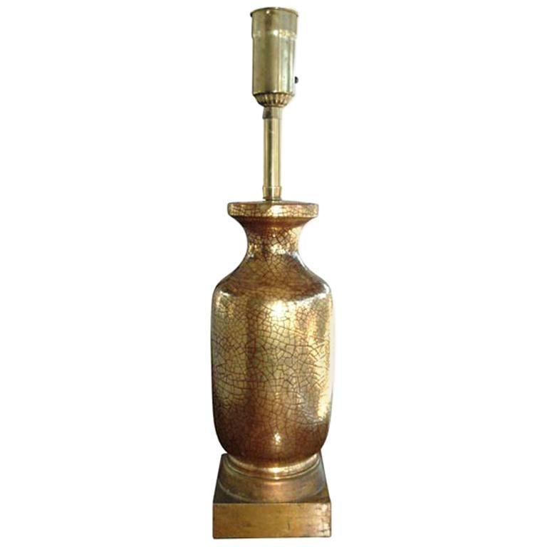 Zaccagnini Gold Crackle Ceramic 1930s Table Lamp For Sale