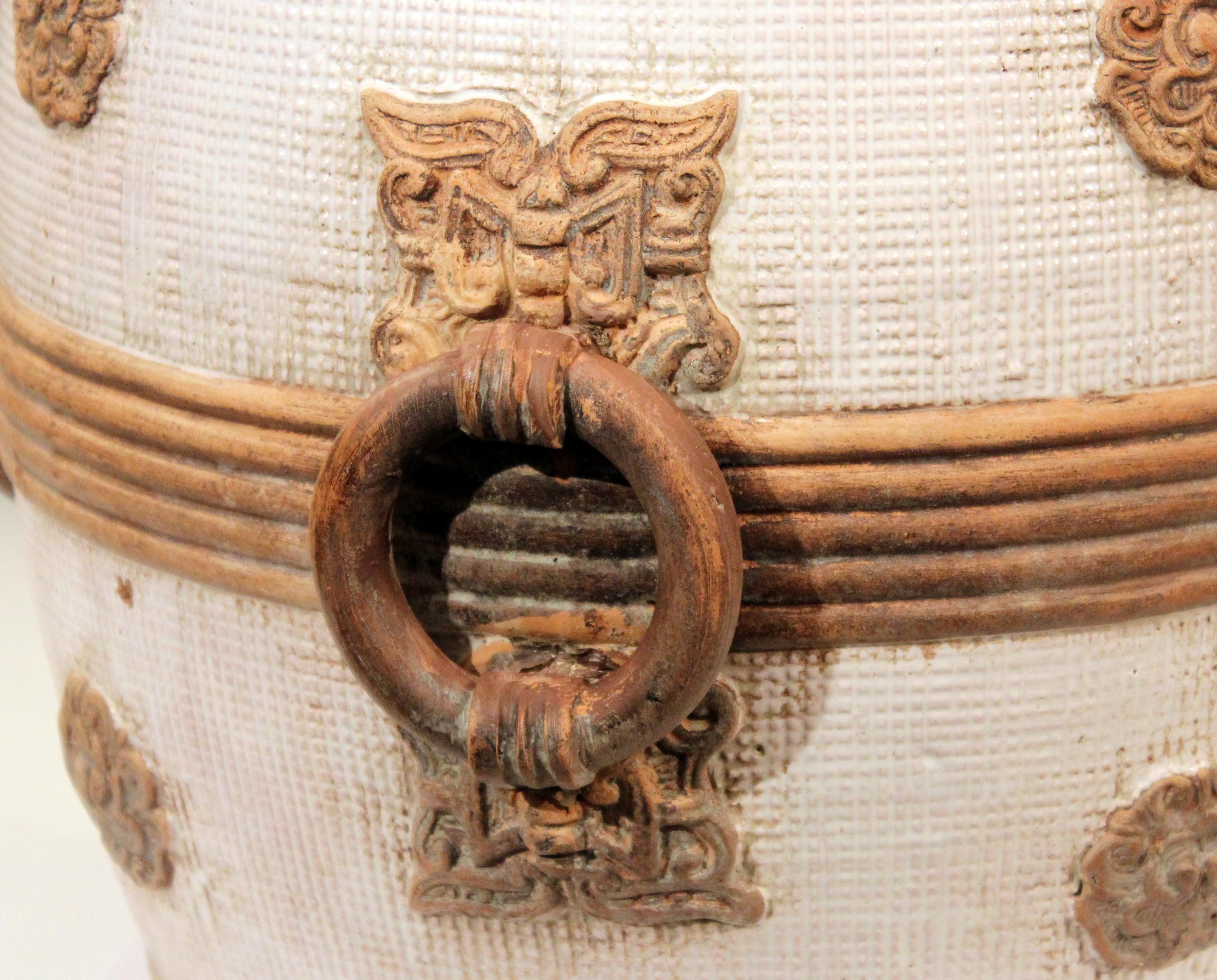 Zaccagnini Italian Pottery Garden Seat Stool Ming Style Mask Ring Handles Raymor 1