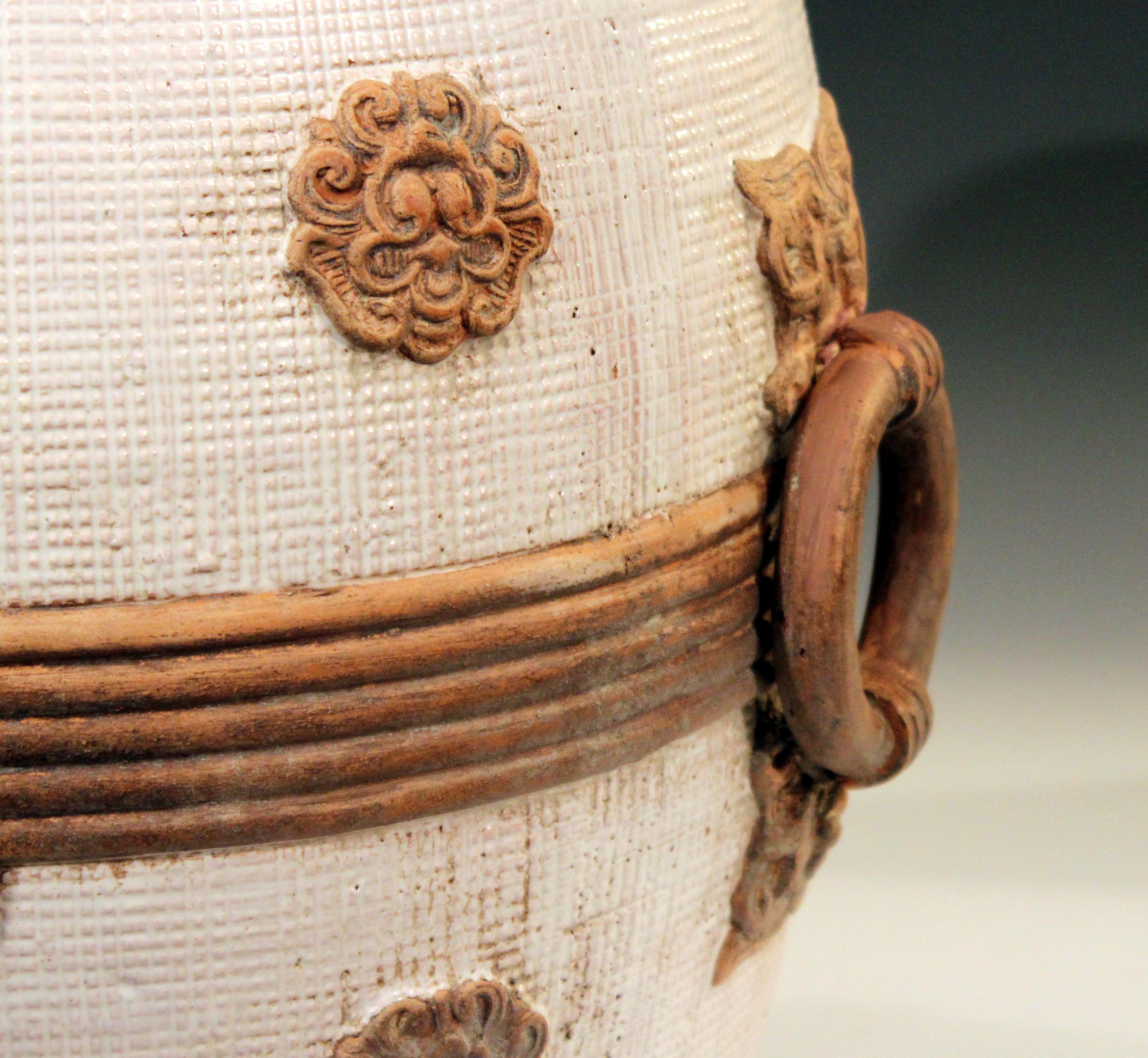 Zaccagnini Italian Pottery Garden Seat Stool Ming Style Mask Ring Handles Raymor 2