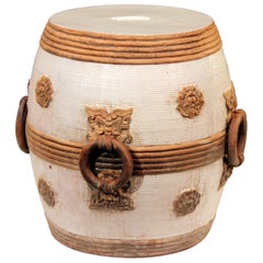 Zaccagnini Italian Pottery Garden Seat Stool Ming Style Mask Ring Handles Raymor