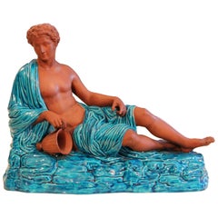 Zaccagnini Italian Pottery Roman Reclining Male Nude Raymor God Figure Odalisque