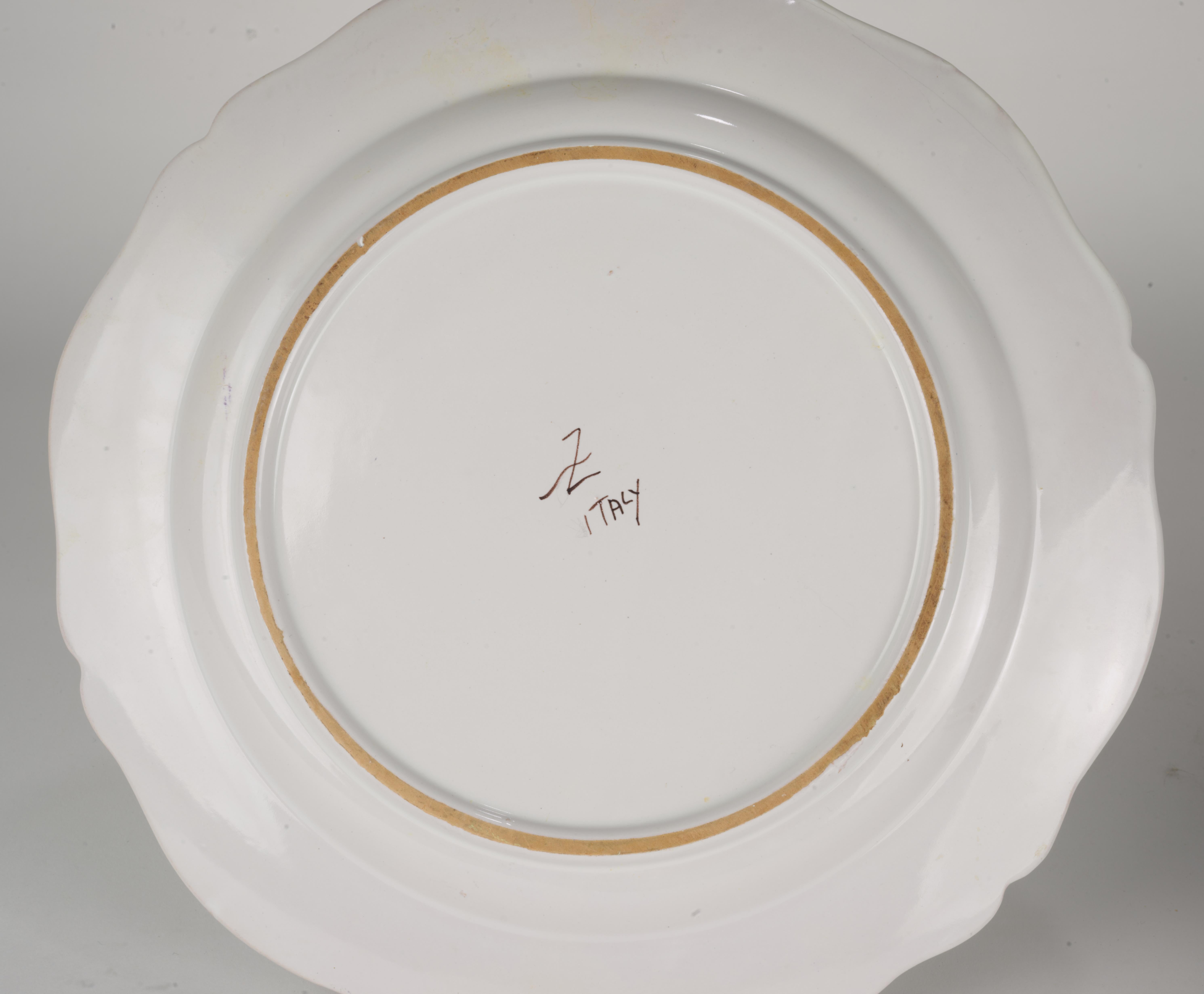 Ceramic Zaccagnini Italy Set of 4 Dinner Plates White Blue Majolica 1937-1958