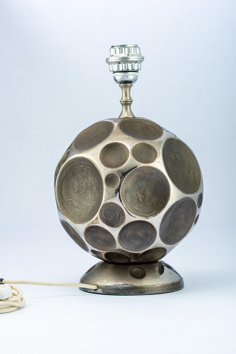 Italian Zaccagnini Lamp, Ceramic, Geodesic, Silver Pewter, Signed For Sale