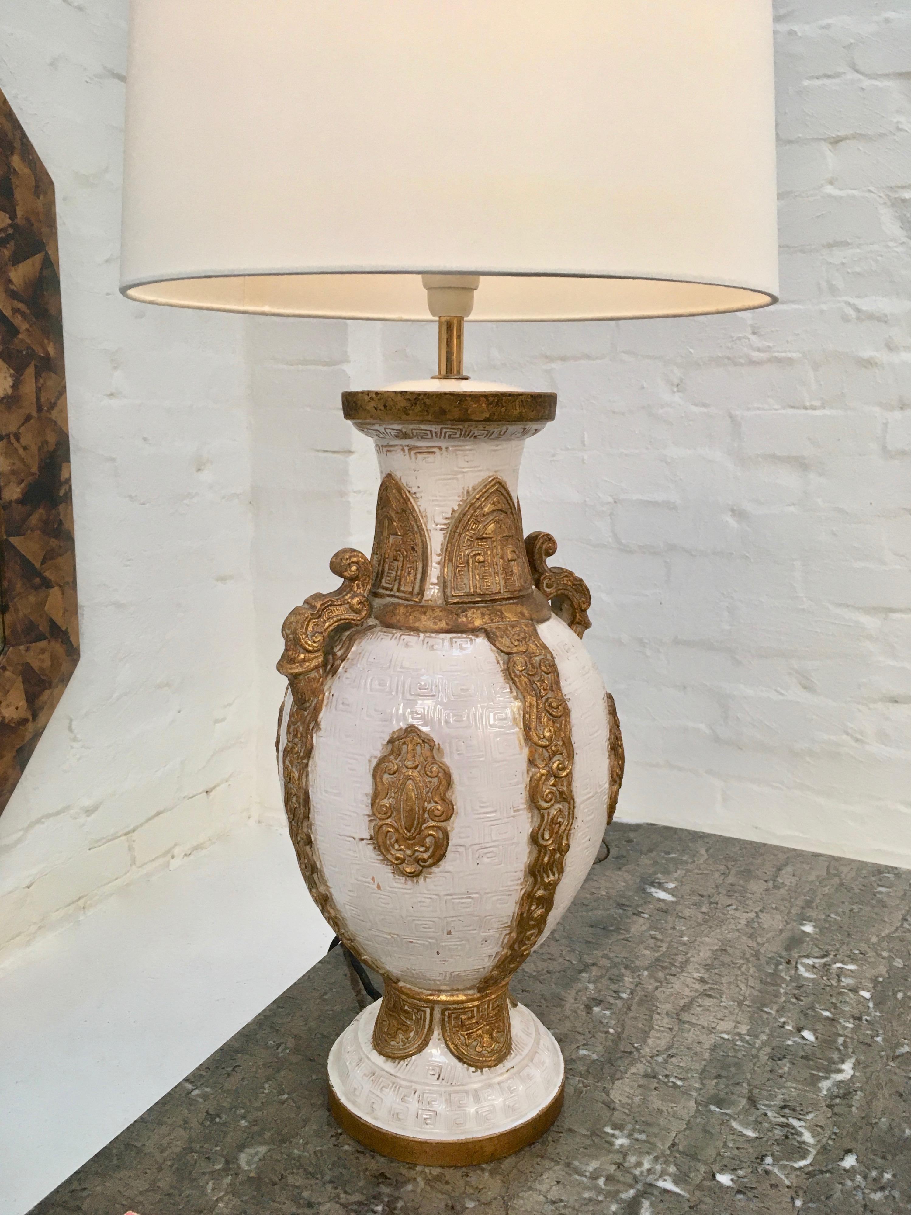 Glazed Zaccagnini Lamp in White with Gold Leaf, Italy, 1950s