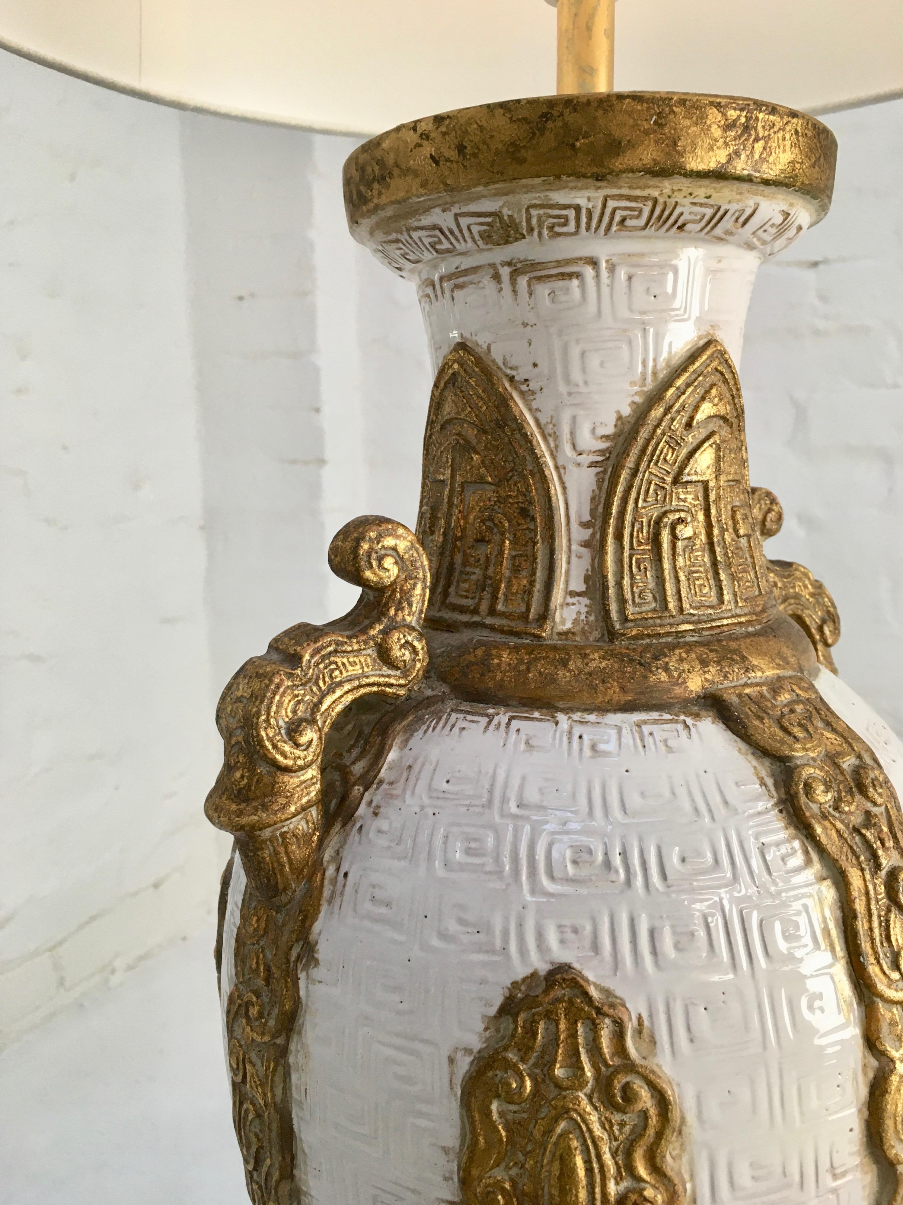 Mid-20th Century Zaccagnini Lamp in White with Gold Leaf, Italy, 1950s