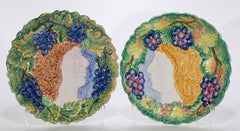 Zaccagnini Pair of Art Deco Majolica Relief Wall Plates Portraits
