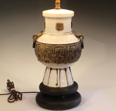 Zaccagnini Pottery Marbro Italian Ming Style MCM Raymor Brown & White Lamp