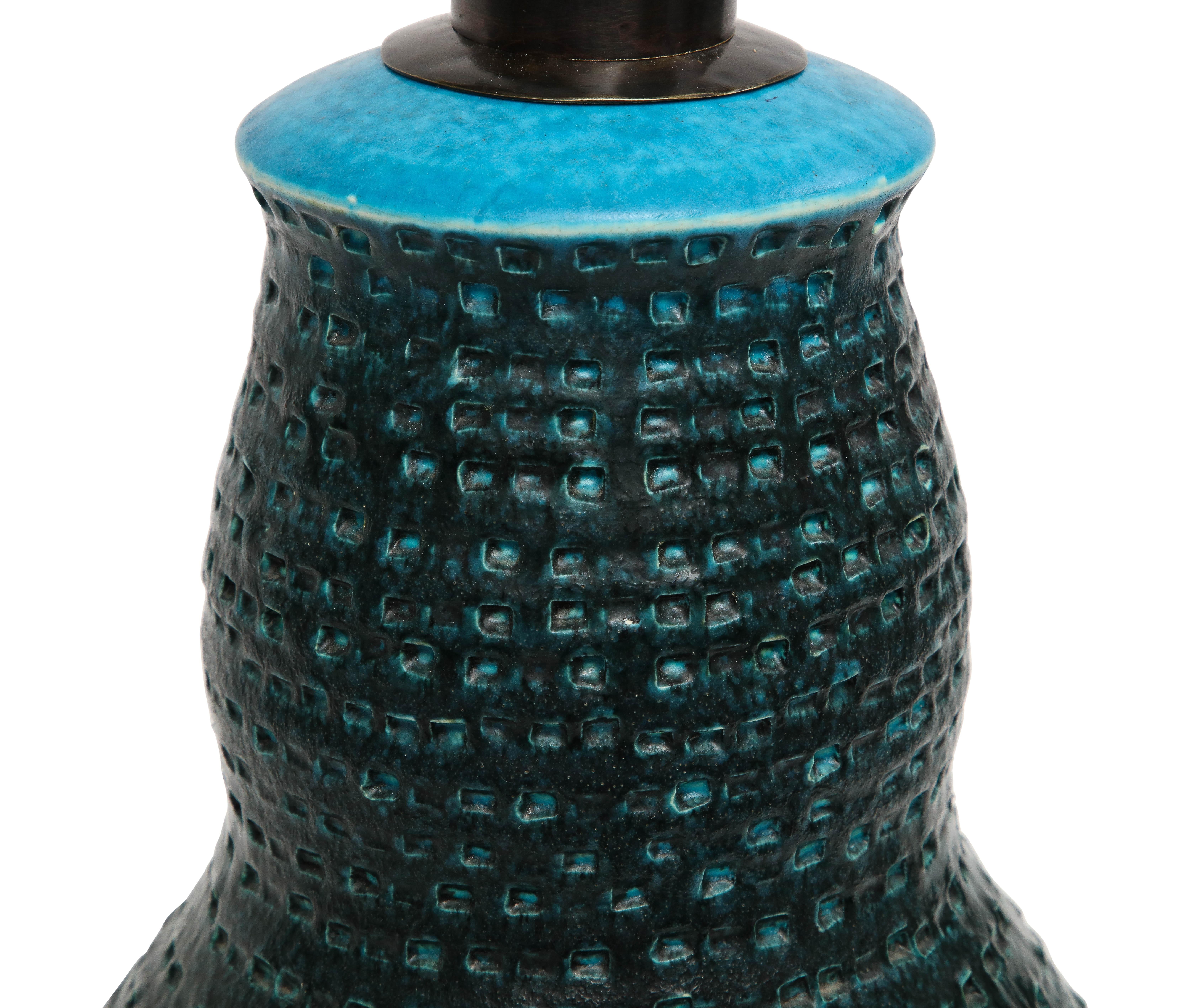 Alvino Bagni Table Lamp, Ceramic, Blue, Black, Impressed 4