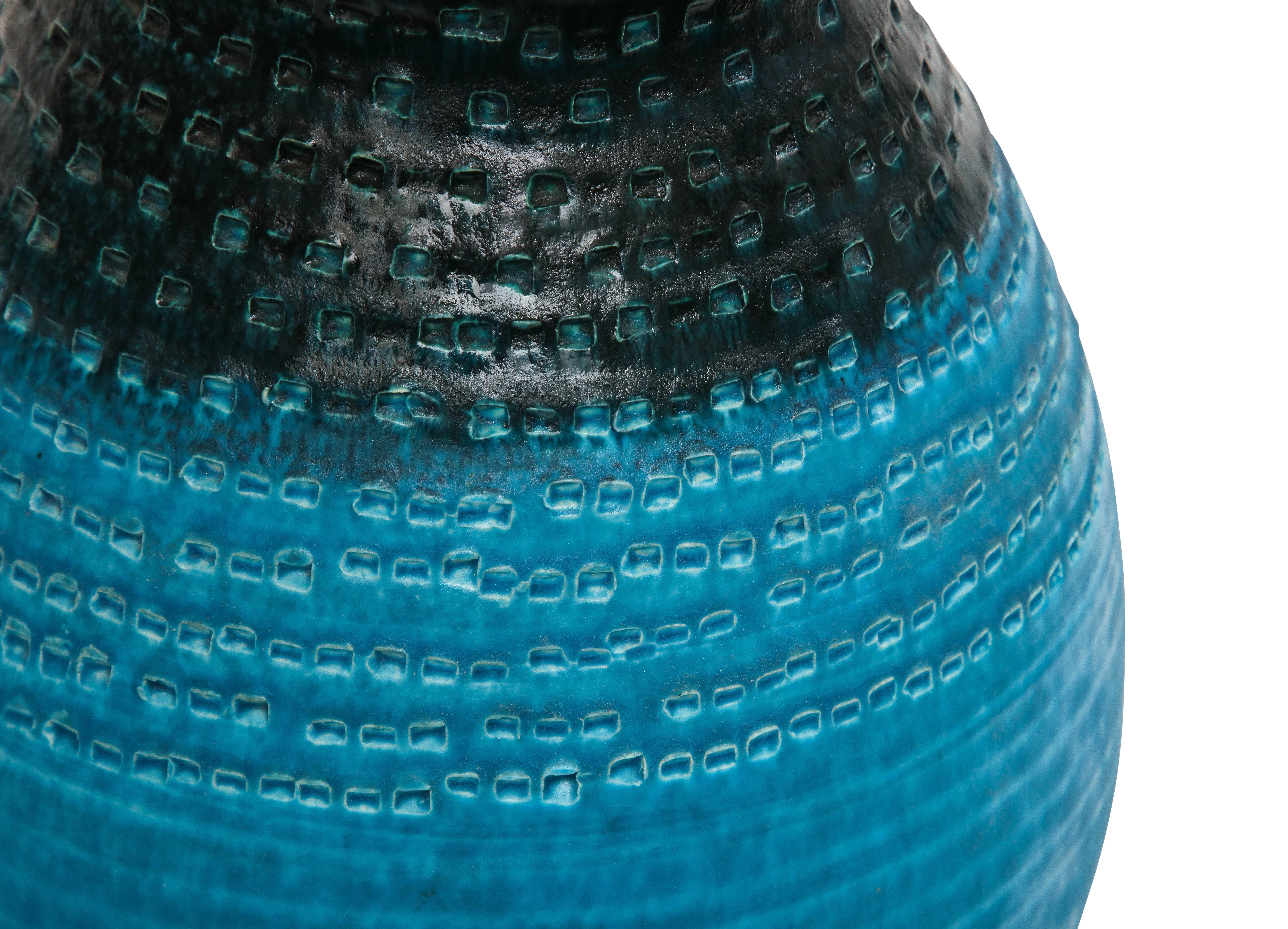 Alvino Bagni Table Lamp, Ceramic, Blue, Black, Impressed 6