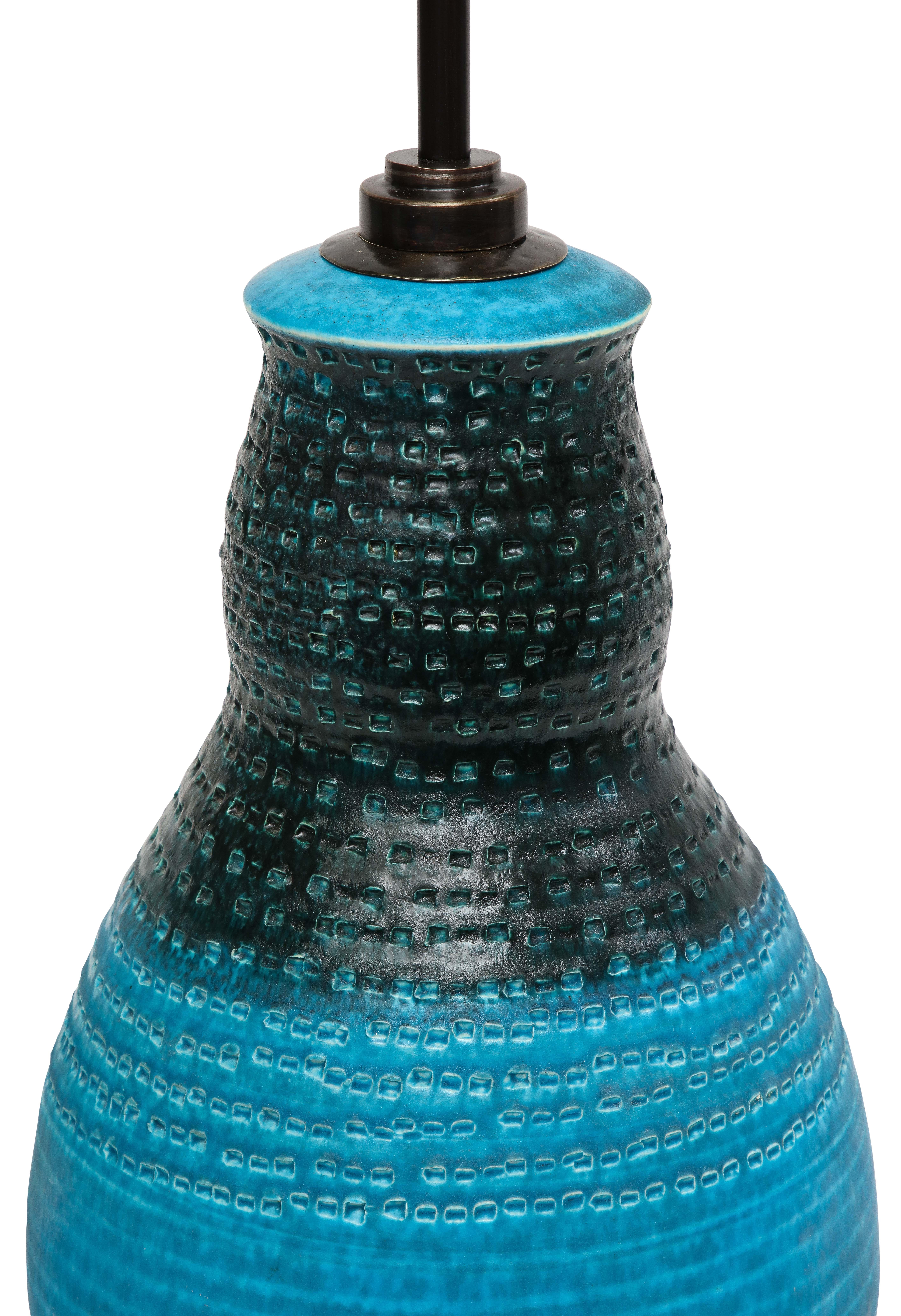 Glazed Alvino Bagni Table Lamp, Ceramic, Blue, Black, Impressed