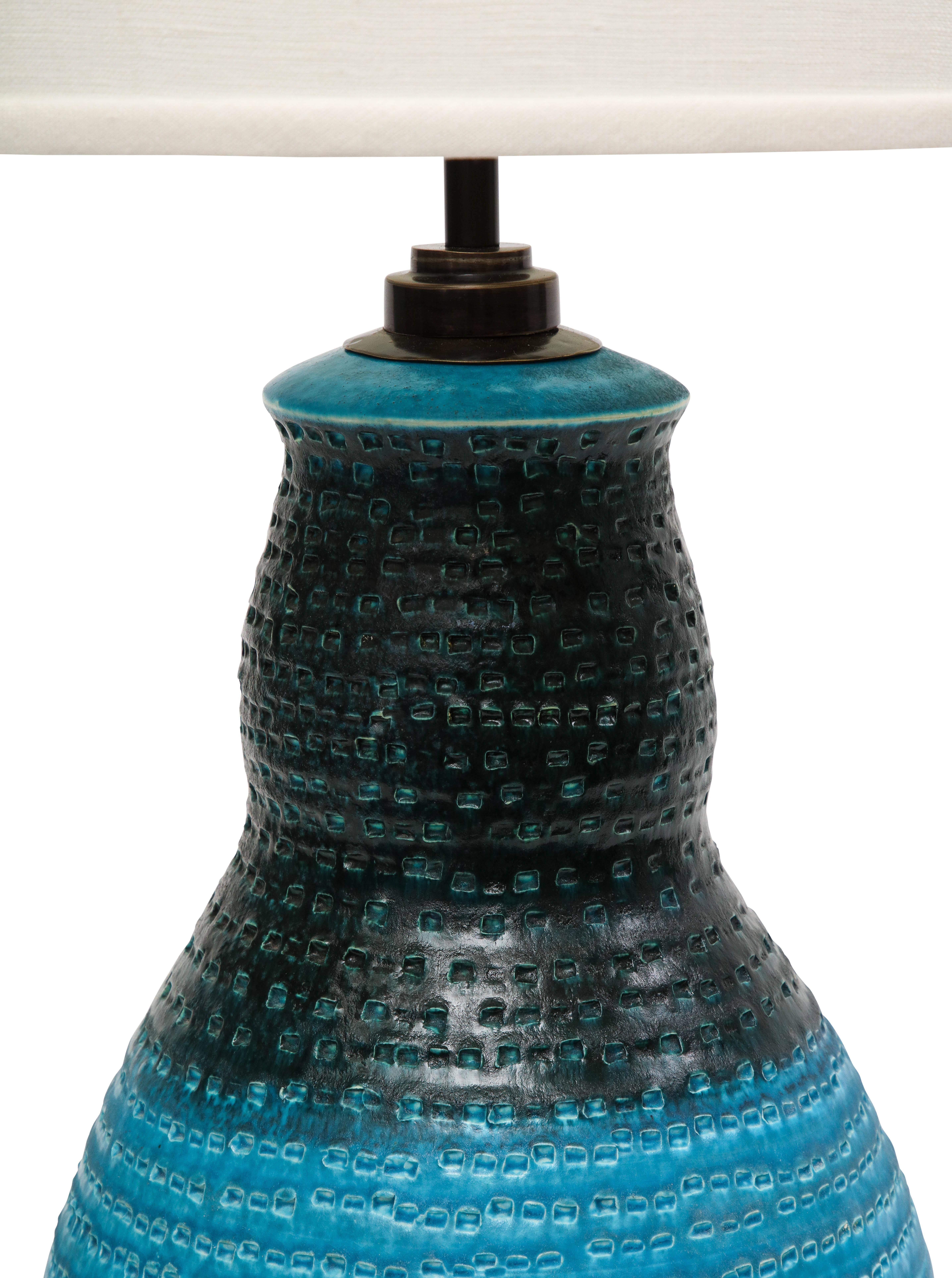 Alvino Bagni Table Lamp, Ceramic, Blue, Black, Impressed In Good Condition In New York, NY