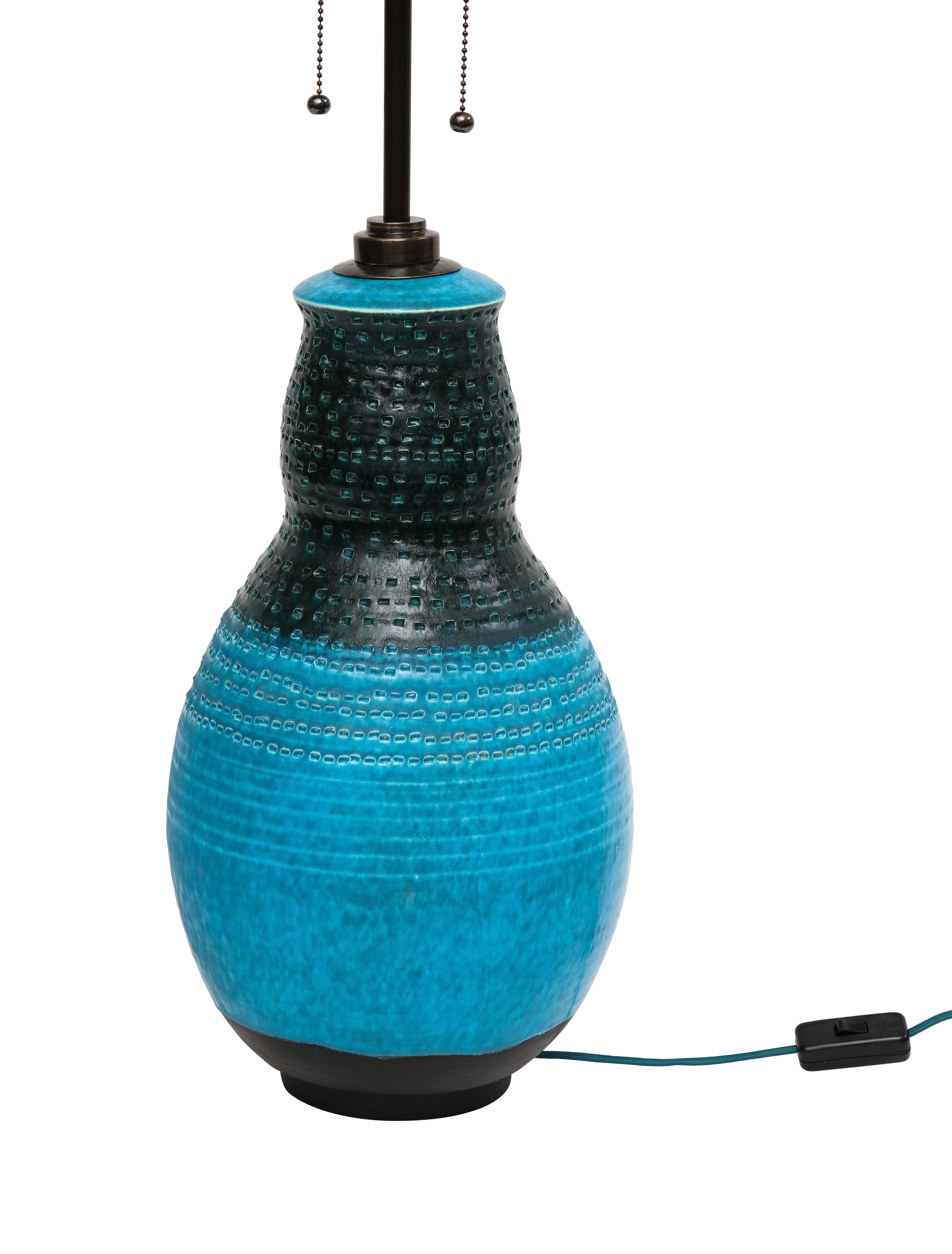 Alvino Bagni Table Lamp, Ceramic, Blue, Black, Impressed 1