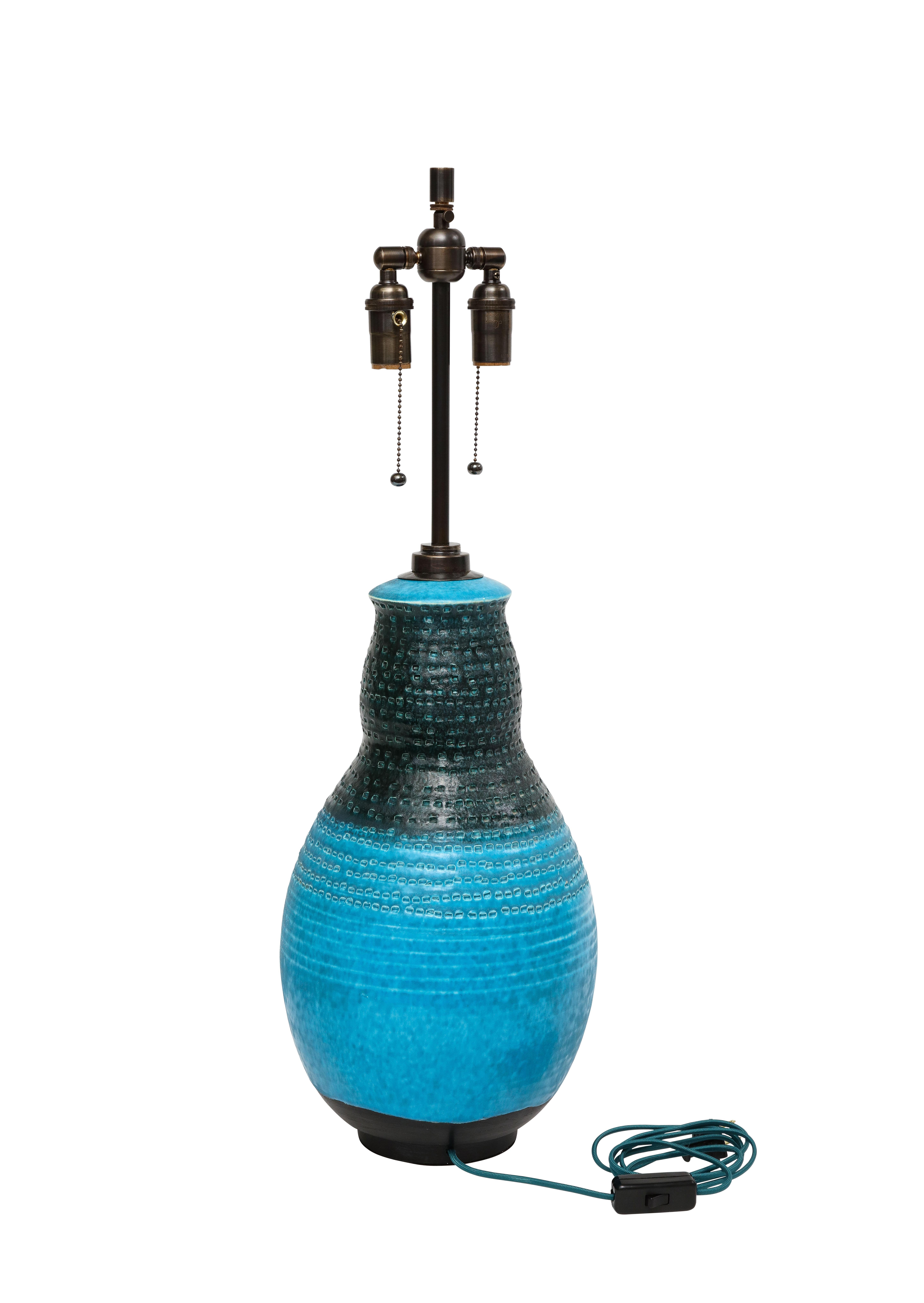 Alvino Bagni Table Lamp, Ceramic, Blue, Black, Impressed 2
