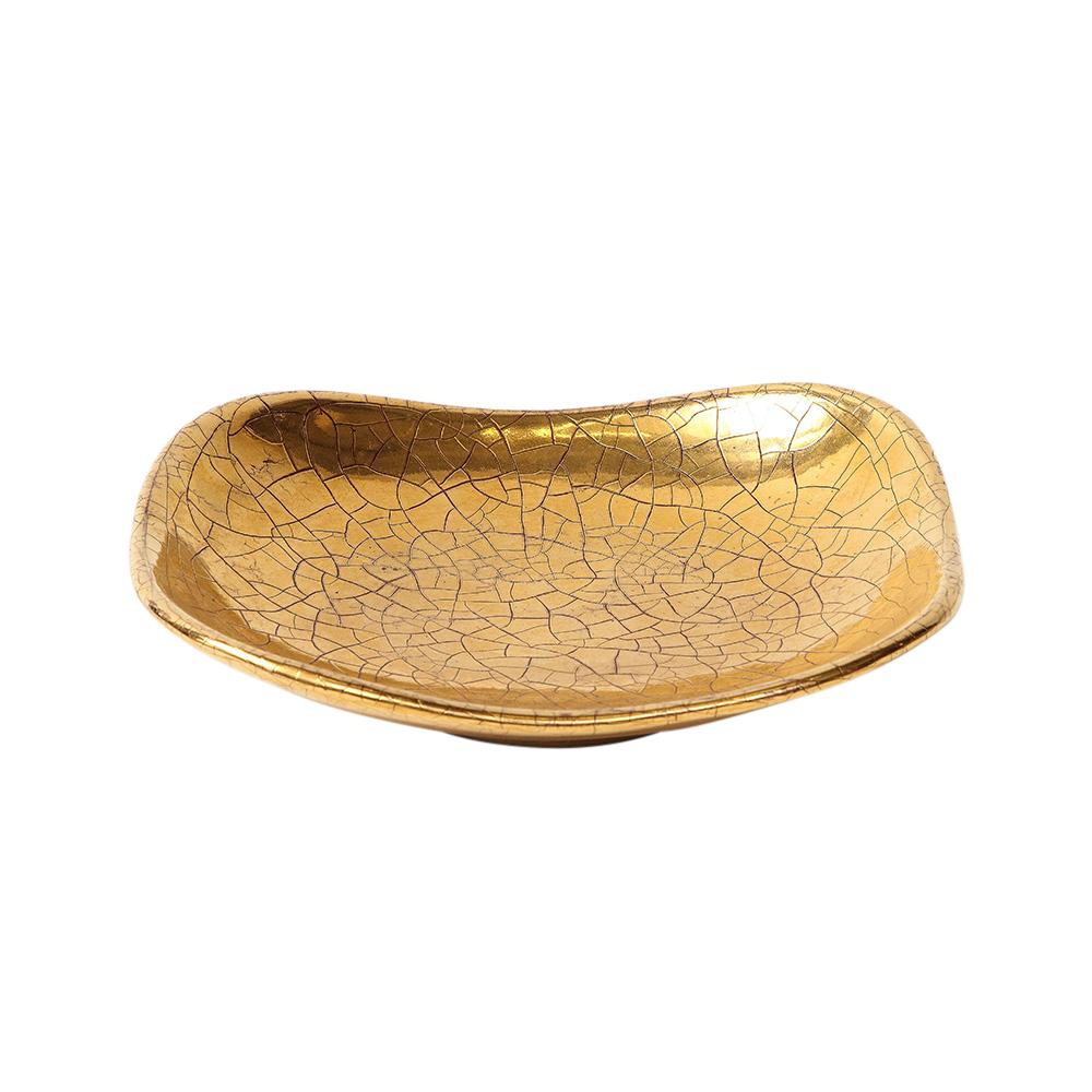 Mid-Century Modern Zaccagnini Tray, Ceramic, Gold Crackle Glaze, Signed For Sale