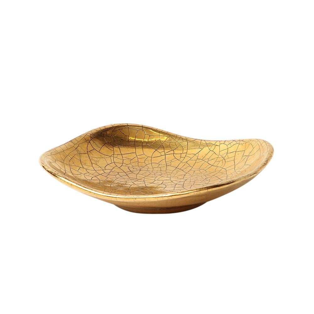 Glazed Zaccagnini Tray, Ceramic, Gold Crackle Glaze, Signed For Sale