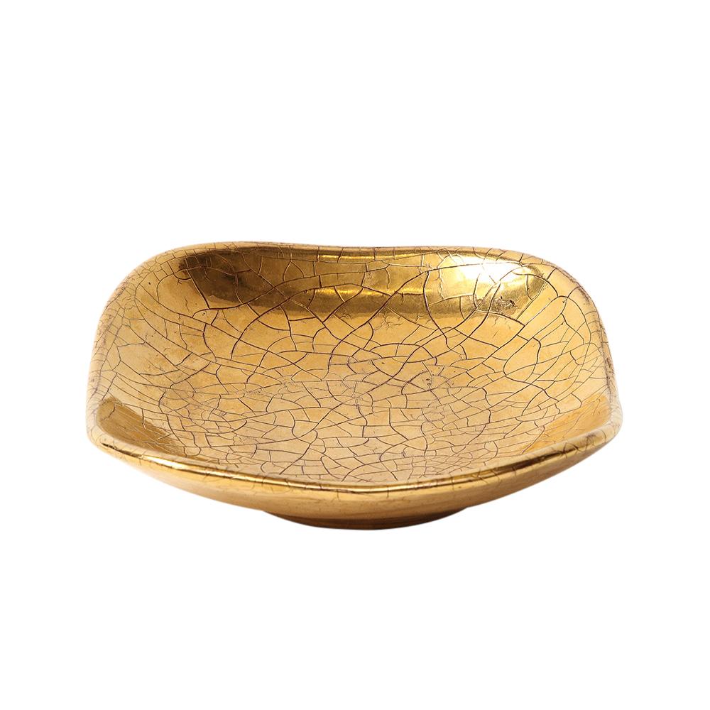 Zaccagnini Tray, Ceramic, Gold Crackle Glaze, Signed In Good Condition For Sale In New York, NY