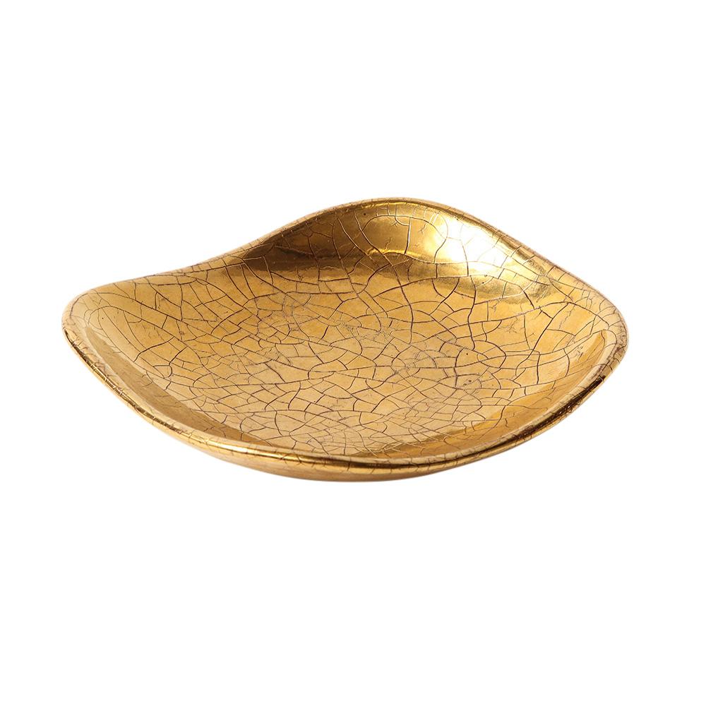 Mid-20th Century Zaccagnini Tray, Ceramic, Gold Crackle Glaze, Signed For Sale