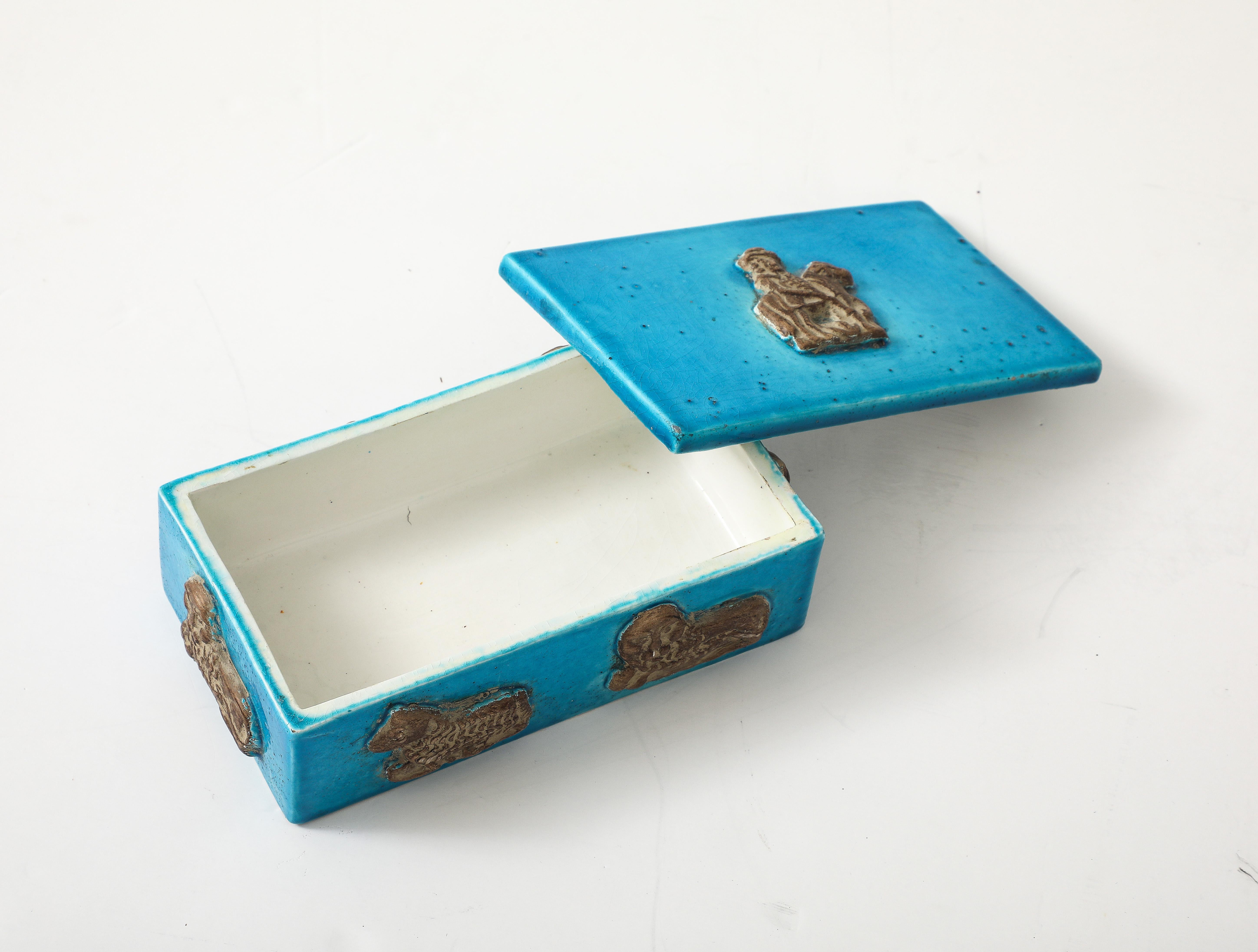 Zaccagnini Turquoise Ceramic Box For Sale 3