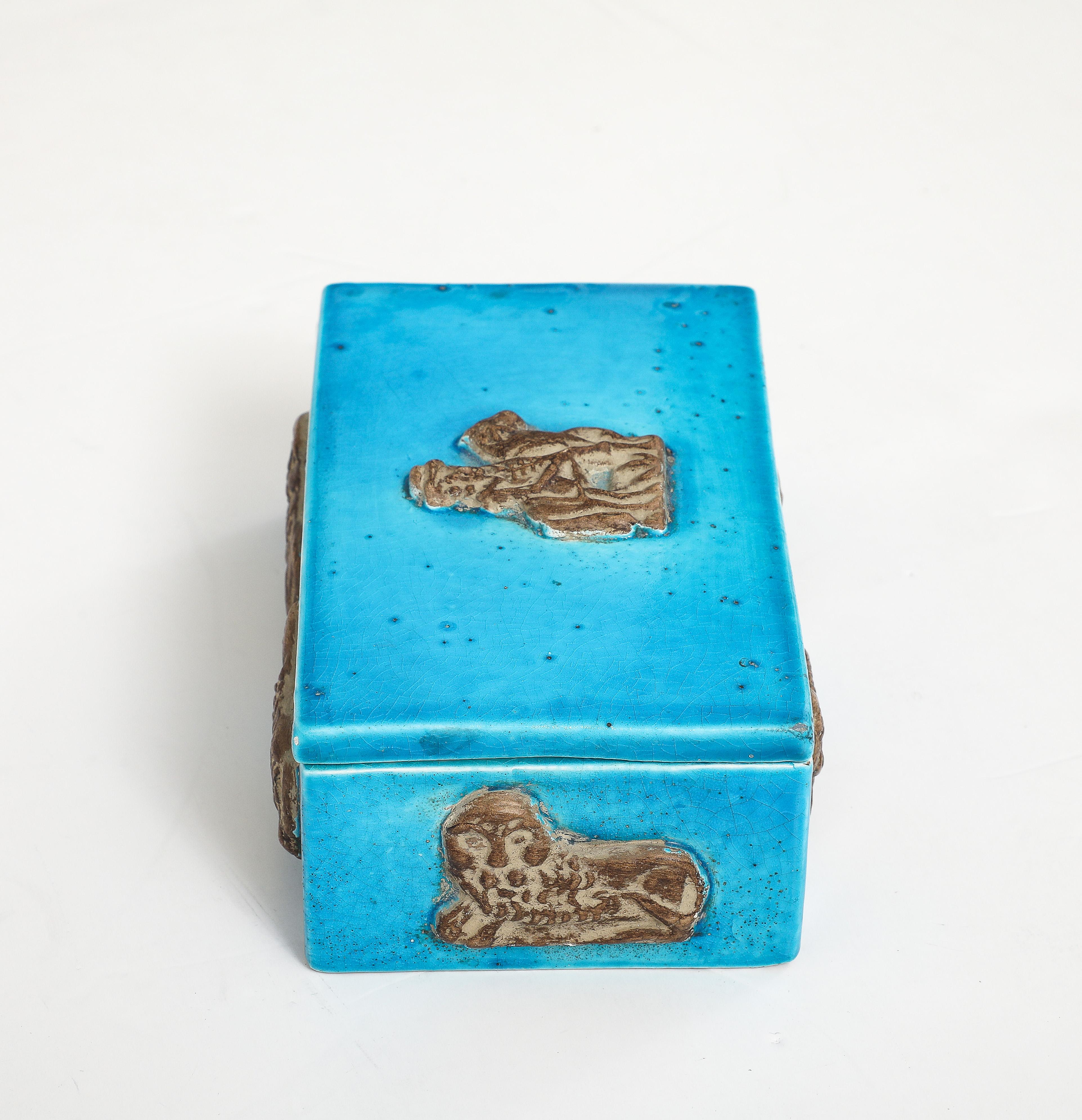 Mid-Century Modern Zaccagnini Turquoise Ceramic Box For Sale