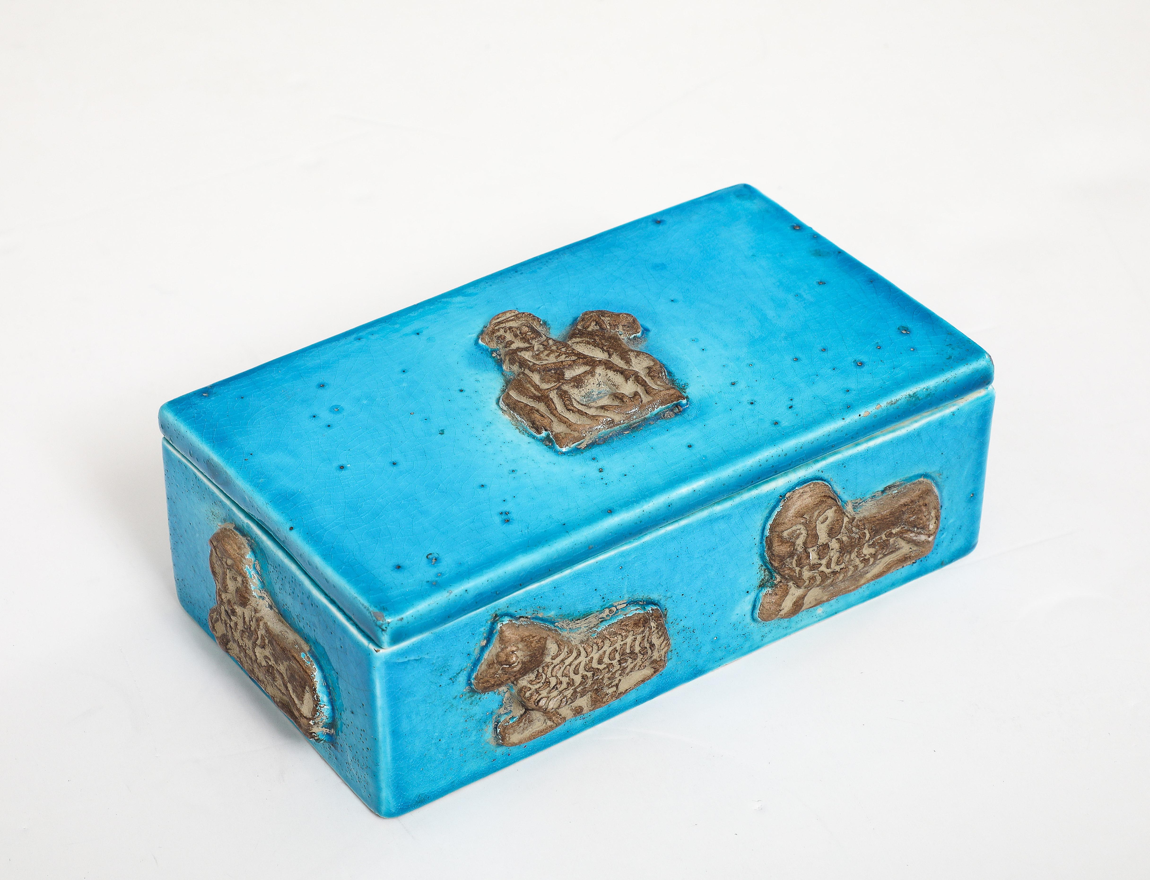 Italian Zaccagnini Turquoise Ceramic Box For Sale
