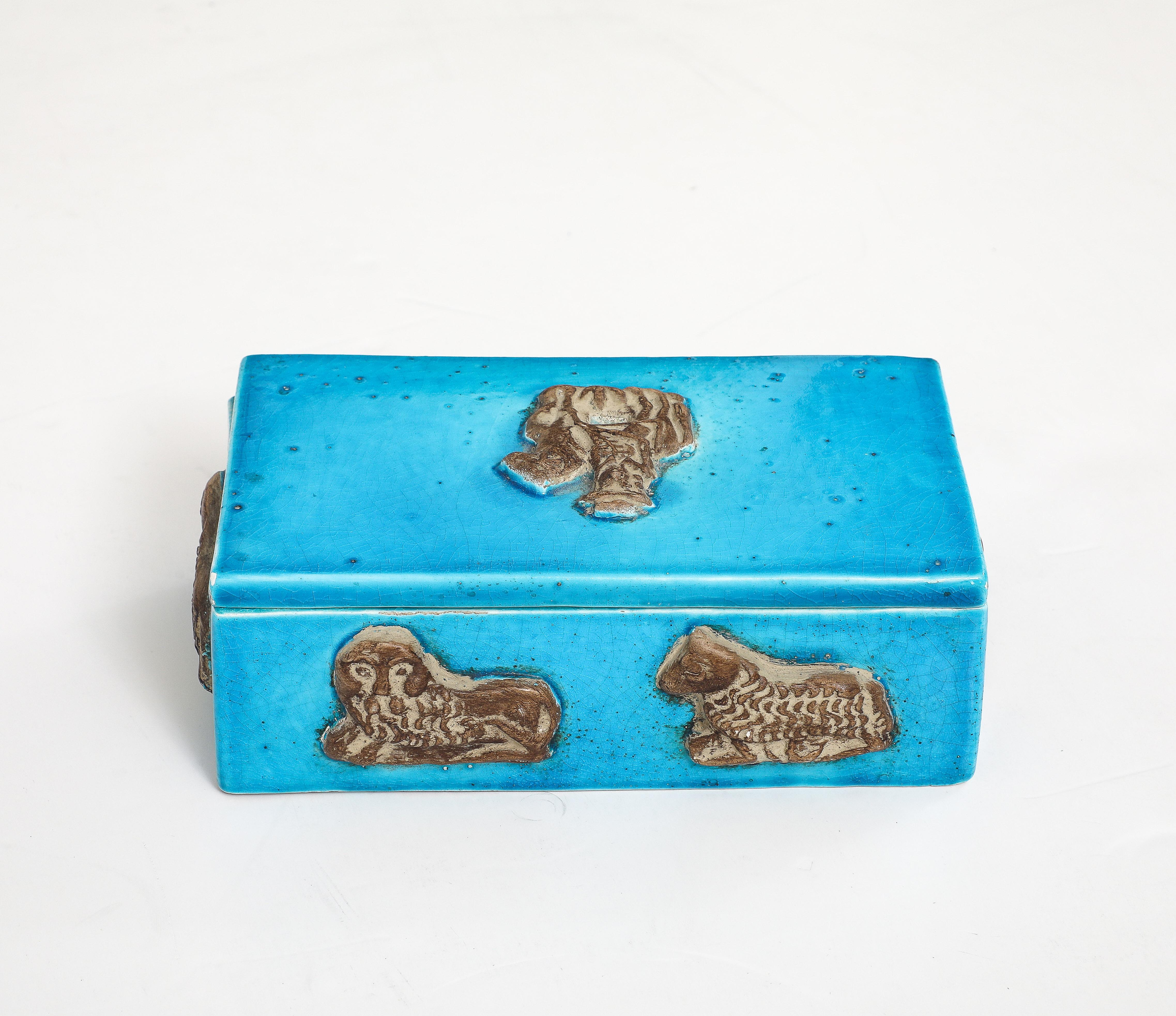 Glazed Zaccagnini Turquoise Ceramic Box For Sale