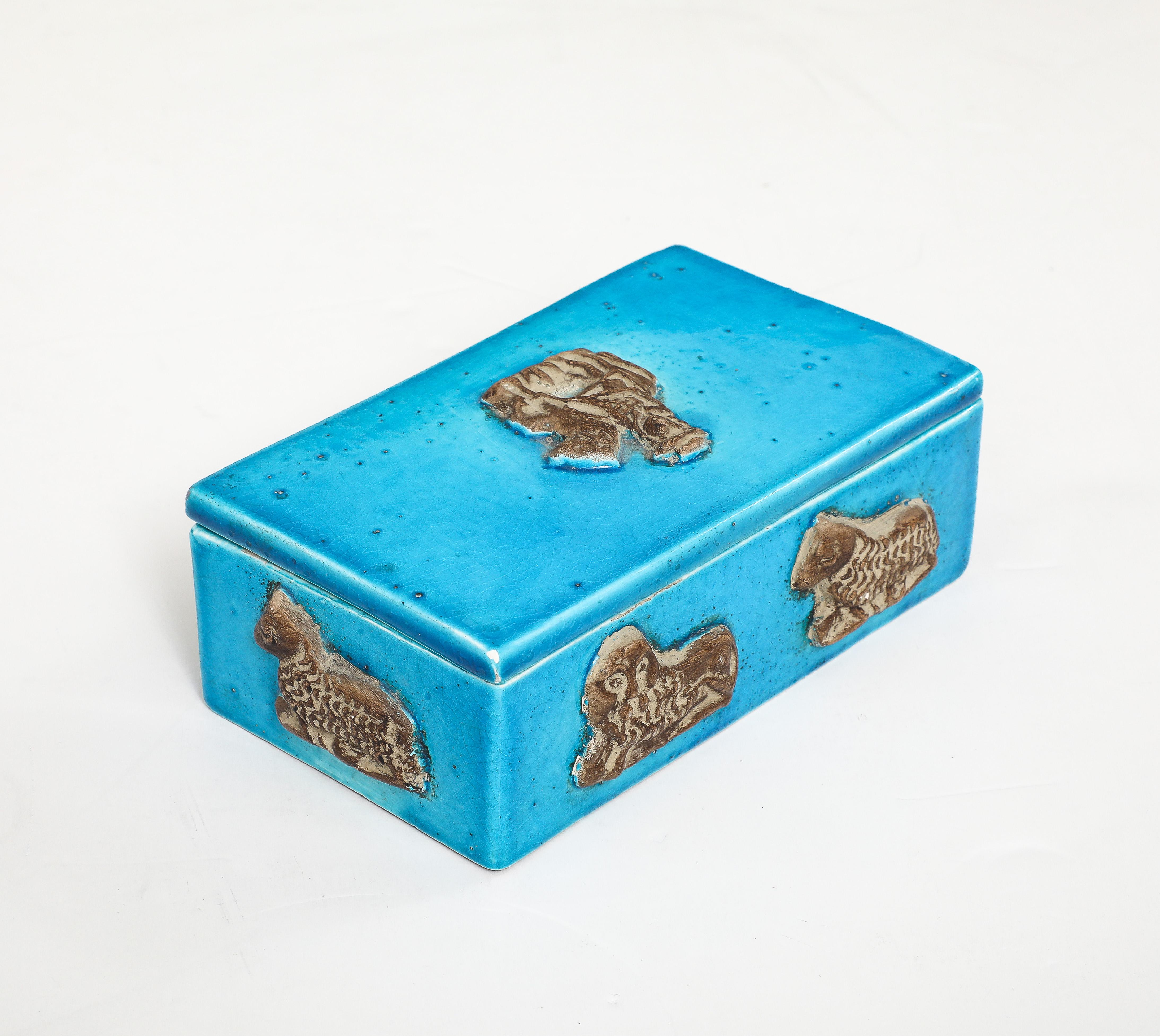 Zaccagnini Turquoise Ceramic Box In Good Condition For Sale In New York, NY