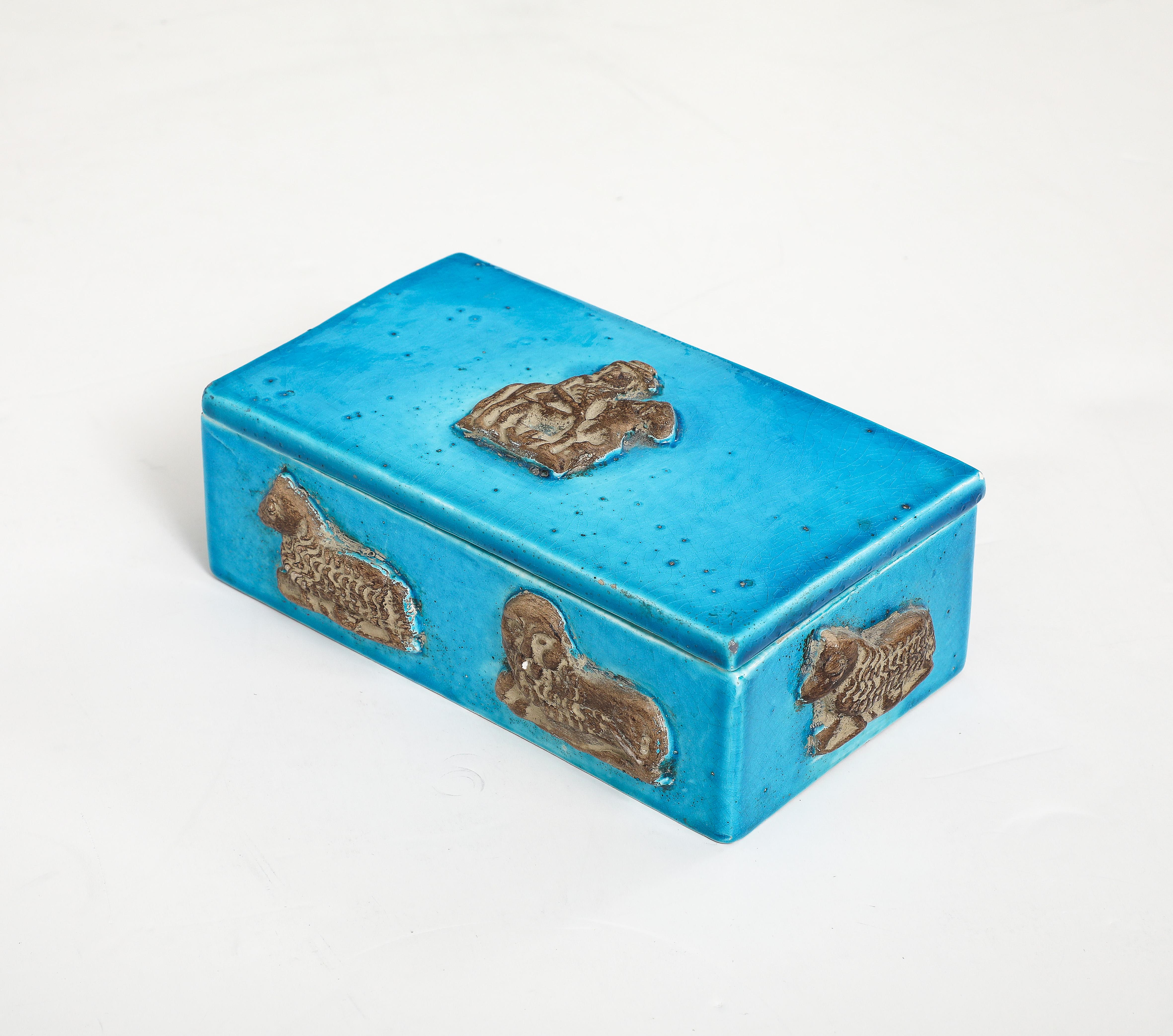 20th Century Zaccagnini Turquoise Ceramic Box For Sale