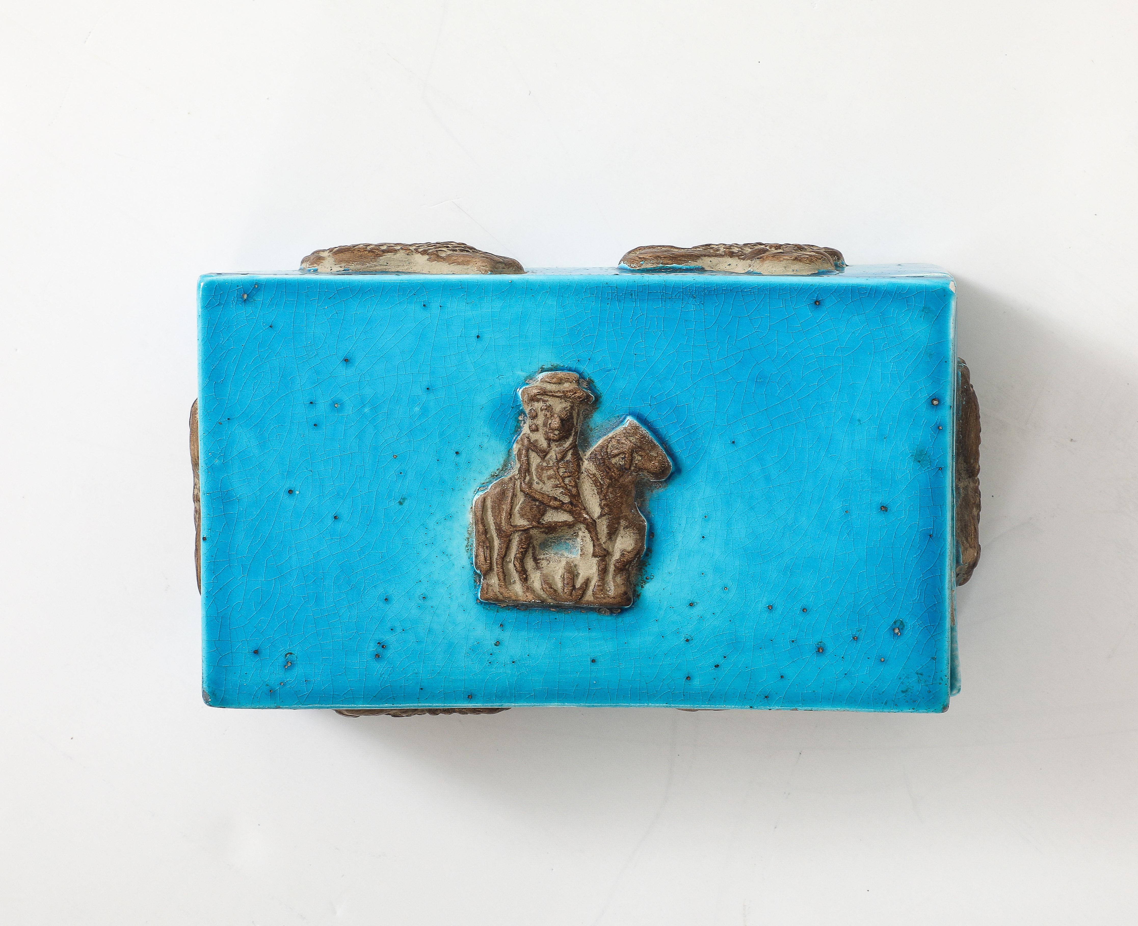 Zaccagnini Turquoise Ceramic Box For Sale 1