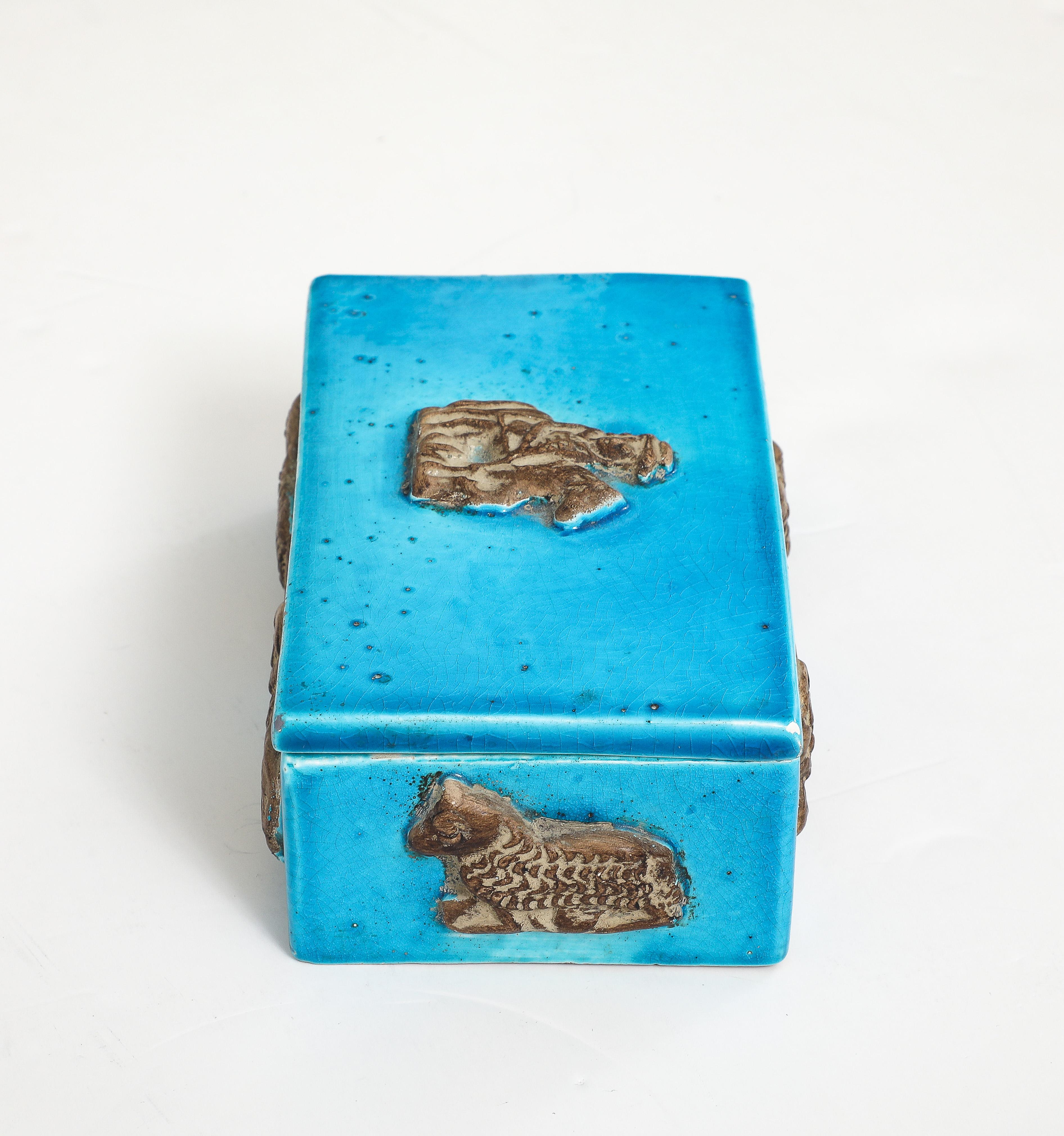 Zaccagnini Turquoise Ceramic Box For Sale 2
