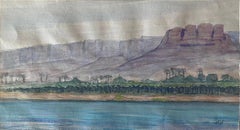 "Asuán" Paisaje Pintura a la acuarela 6" x 11" in (1990) by Zaccaria Zeini