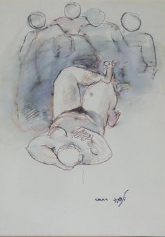 "Reclining Nude I" Watercolor Painting 13" x 9" inch (1986) by Zaccaria Zeini