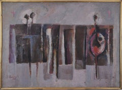 "Cryptic I" Abstract Oil Painting 28" x 39" inch (1965) by Zaccaria Zeini