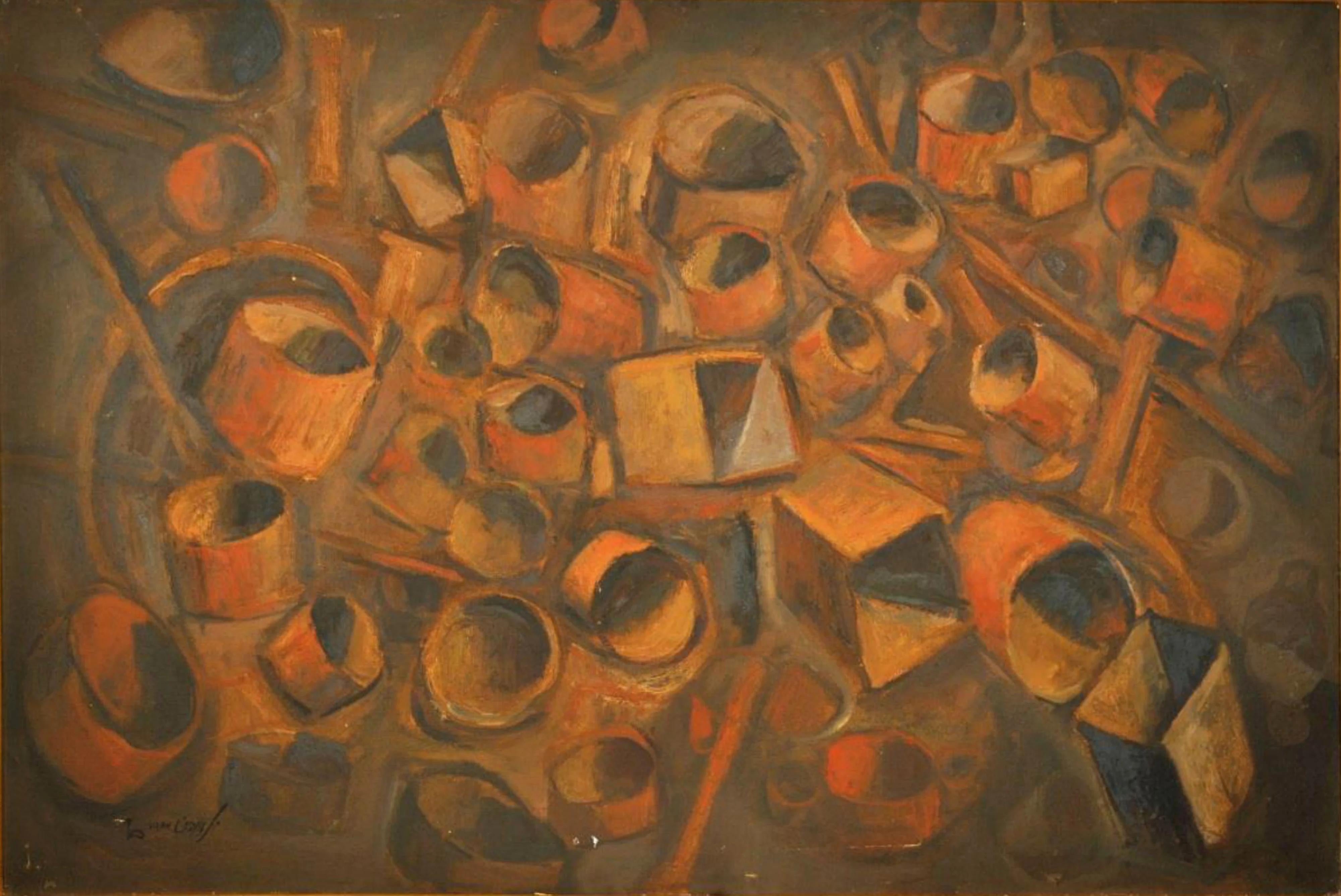 "Debris I" Abstract Oil Painting 31.5" x 47" in (1983) by Zaccaria Zeini

Medium: oil on celotex
Signed and dated 
Comes in old original frame 

Zaccaria El Zeini (1932 - 1993) was raised in the popular district of Sayyida Zienab in Old Cairo and