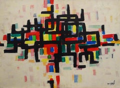 "Matrix II" Peinture à l'huile abstraite 18" x 24" pouces (1987) de Zaccaria Zeini