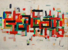 "Matrix III" Abstract Oil Painting 18" x 24" in (1987) by Zaccaria Zeini