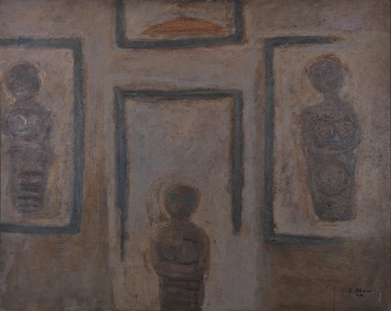 "Seclusion I" Abstract Oil Painting 31.5" x 39" inch (1974) by Zaccaria Zeini

Medium: oil on canvas 
Signed and dated 

Zaccaria El Zeini (1932 - 1993) was raised in the popular district of Sayyida Zienab in Old Cairo and graduated from the Faculty