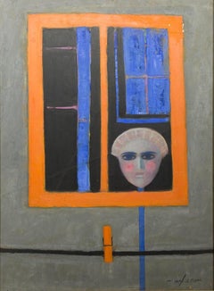 "Le Masque" Peinture abstraite à l'huile 31.5" x 24" in (1991) par Zaccaria Zeini