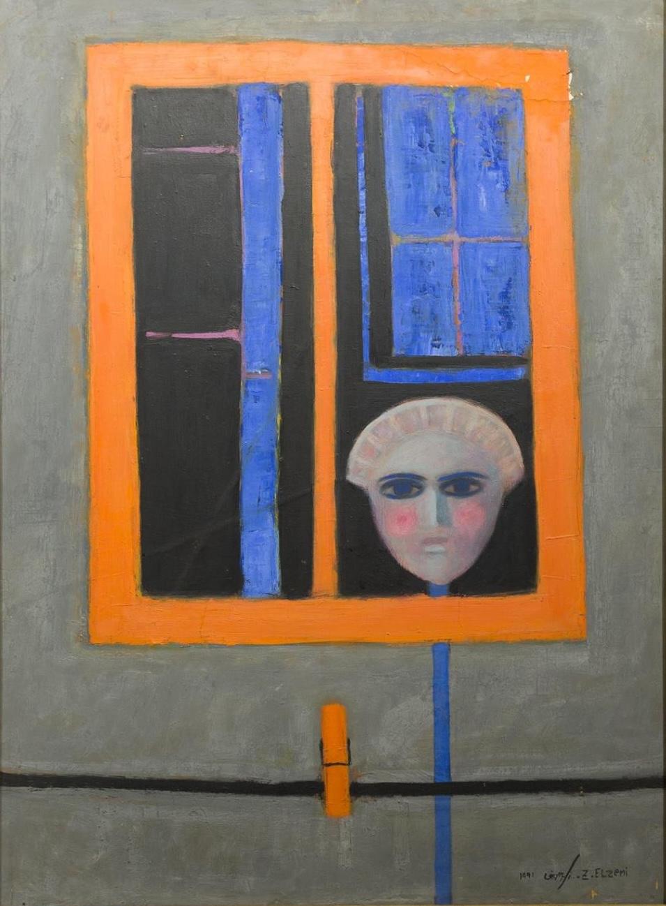 "Die Maske" Abstraktes Ölgemälde 31,5" x 24" in (1991) von Zaccaria Zeini