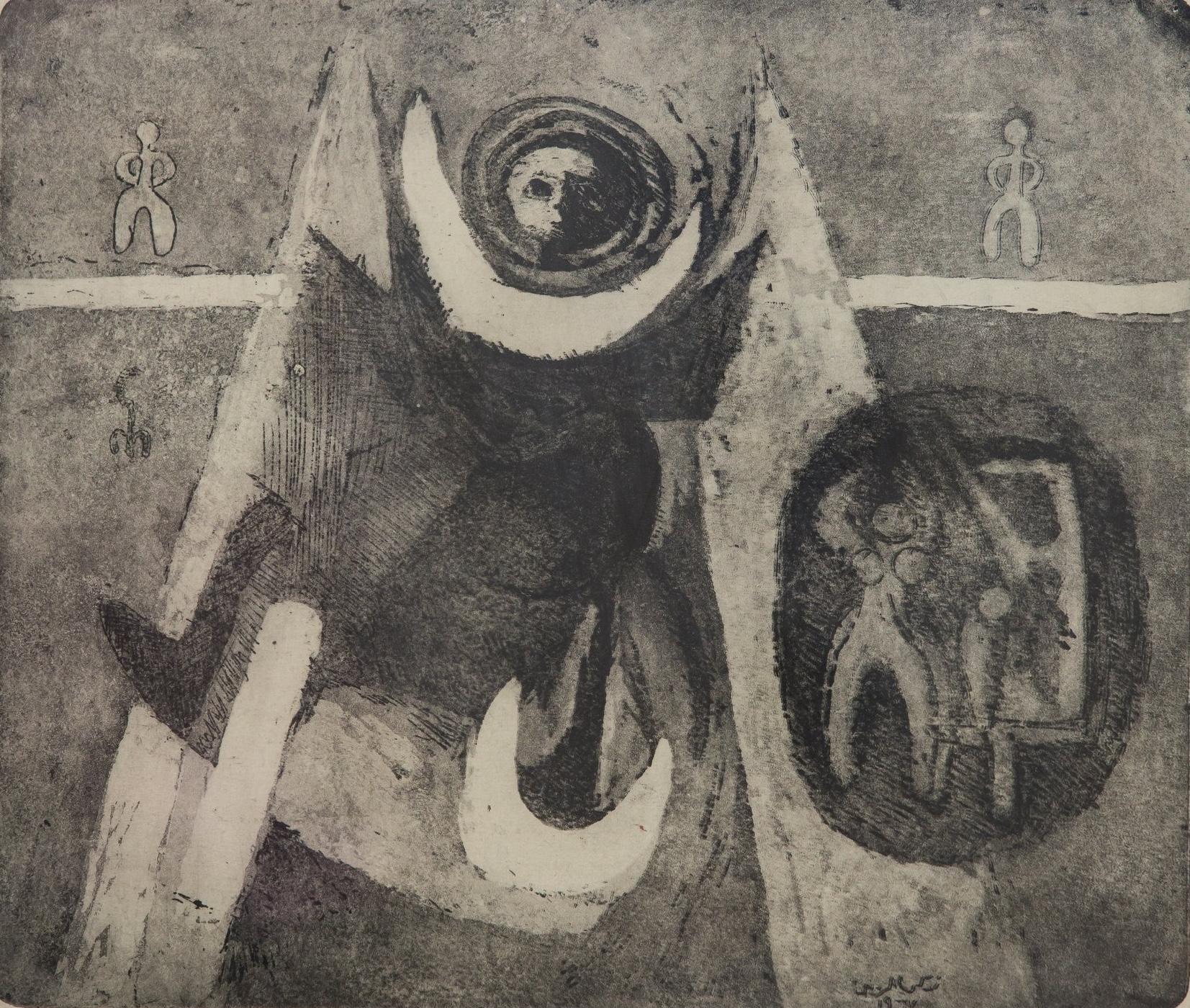 "Media Luna" (ENMARCADA) Litografía abstracta 10" x 12" in (1967) de Zaccaria Zeini