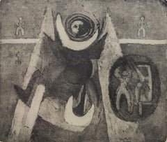 "Media Luna" (ENMARCADA) Litografía abstracta 10" x 12" in (1967) de Zaccaria Zeini