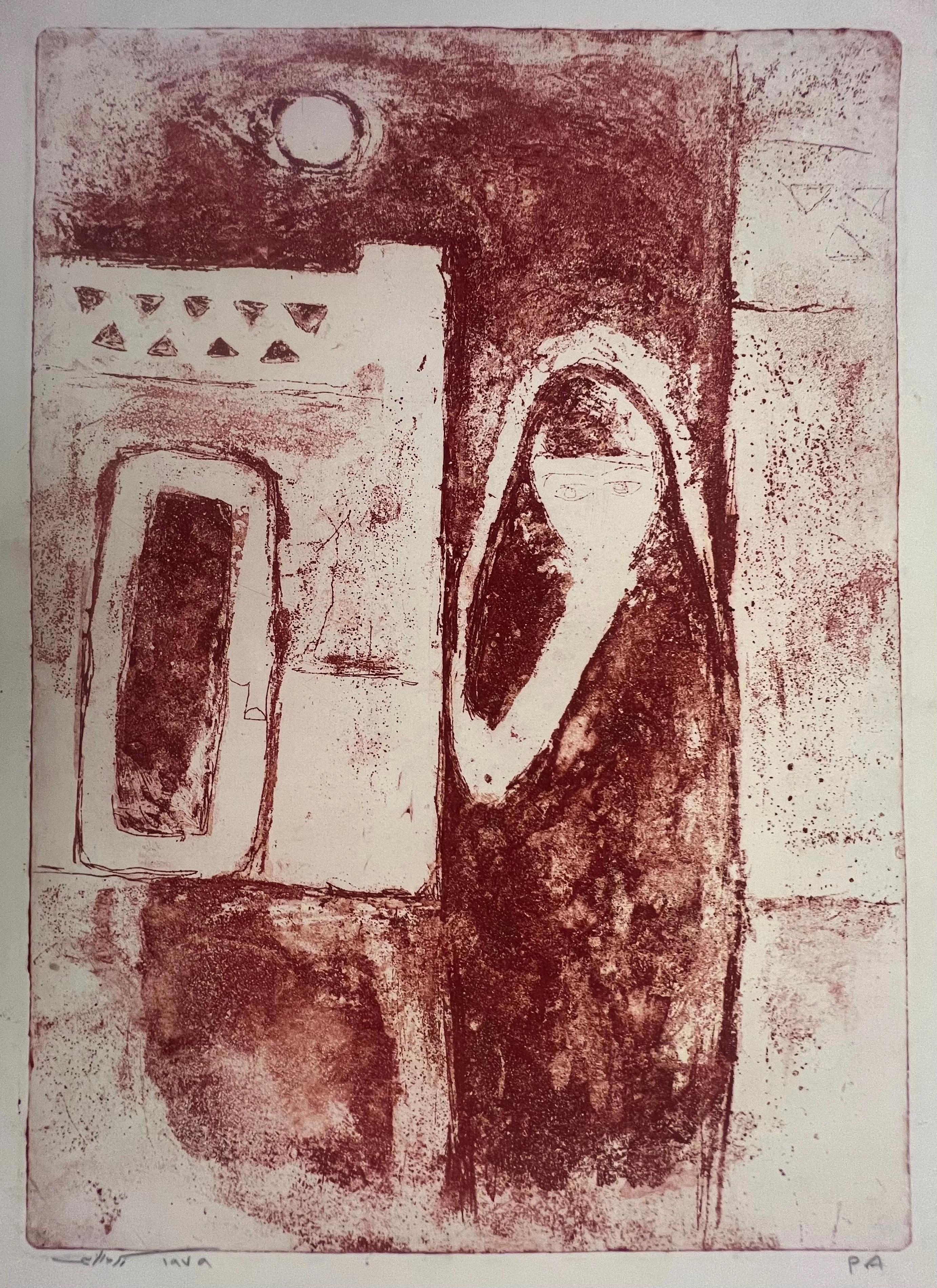"Nubian I" (FRAMED) Abstract Lithograph 20" x 14" in (1979) by Zaccaria Zeini