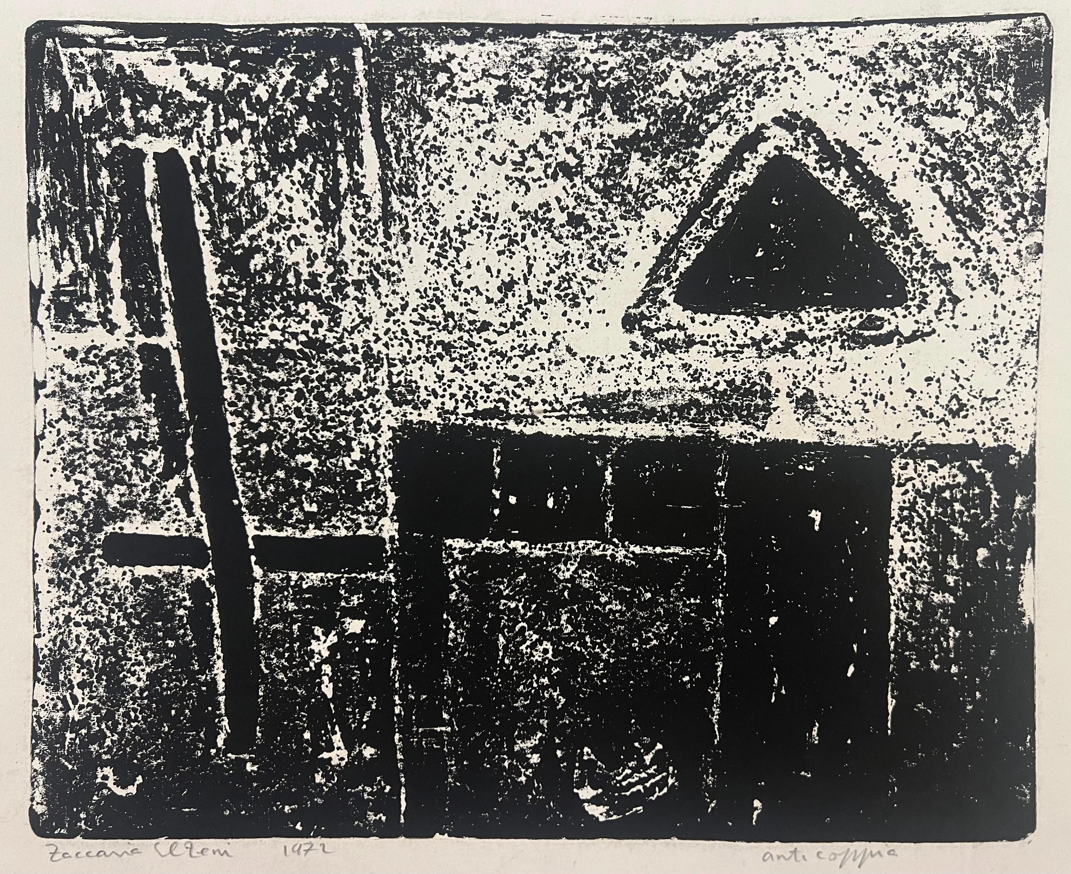"Triangle & Cross" (FRAMED) Lithograph 9" x 12" in (1972) by Zaccaria Zeini