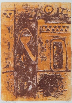 "Aldeano" (ENMARCADA) Litografía abstracta 20" x 13" in (1975) de Zaccaria Zeini