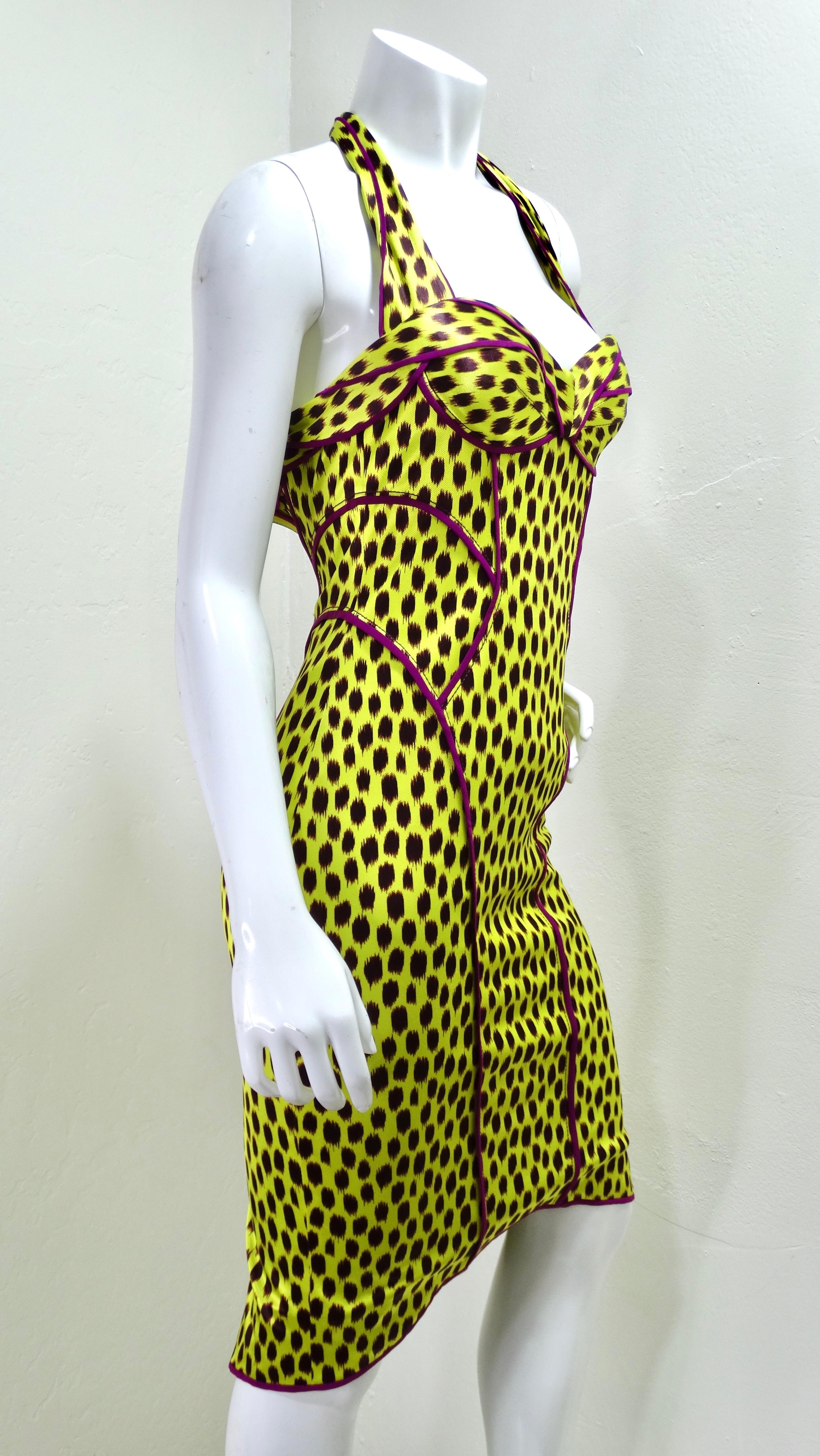 Green Zach Posen Leopard Print Halter Dress